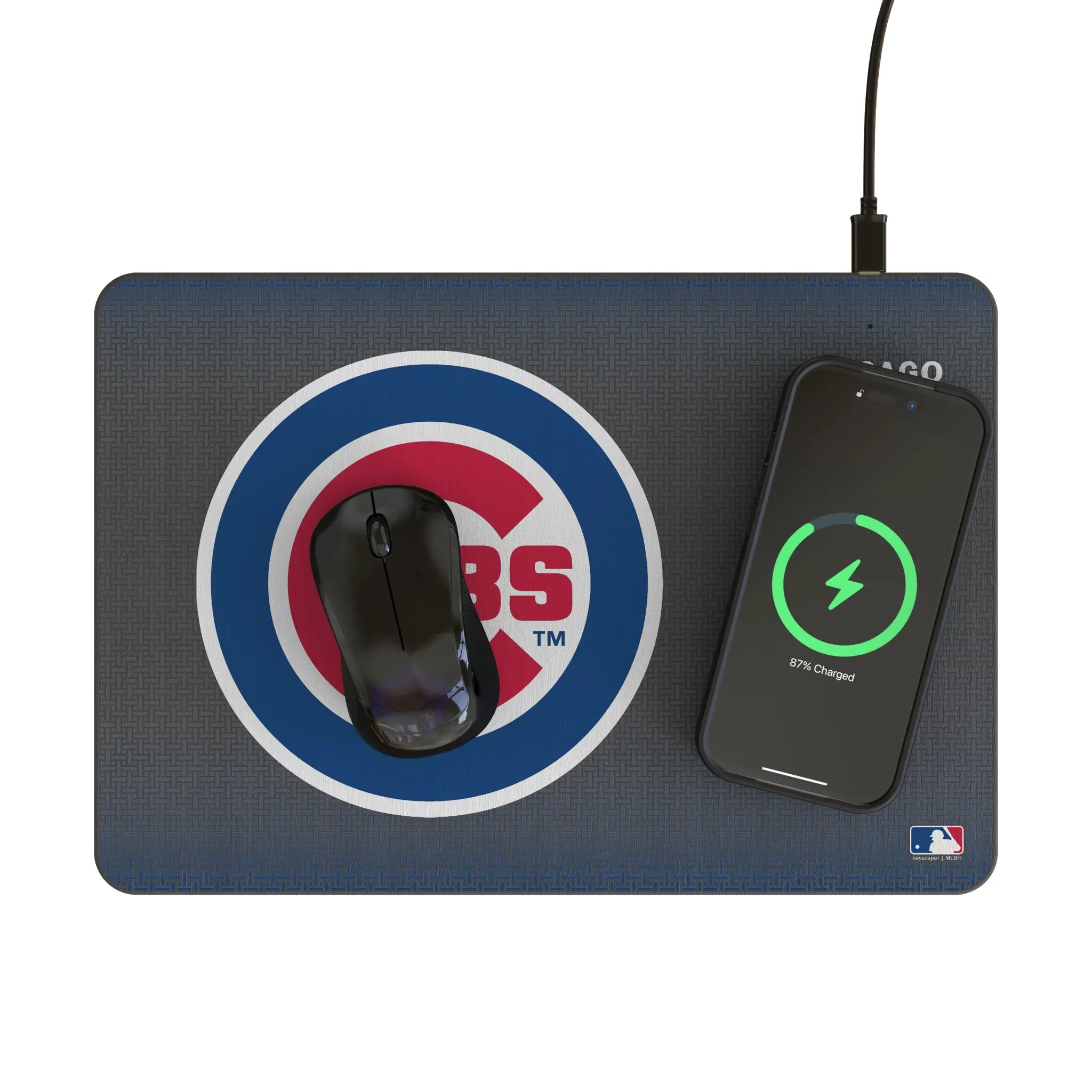 Chicago Cubs Linen 15-Watt Wireless Charger and Mouse Pad - Lifestyle