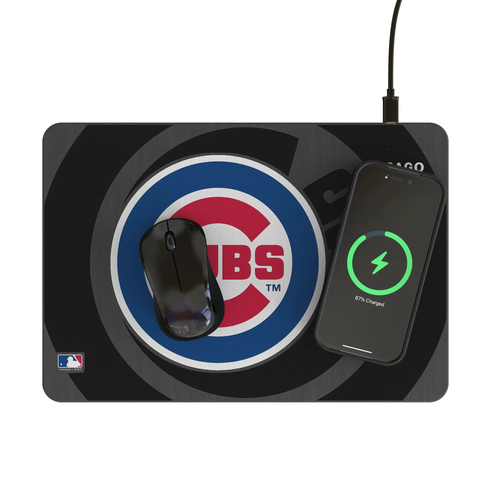 Chicago Cubs Monocolor Tilt 15-Watt Wireless Charger and Mouse Pad - Lifestyle