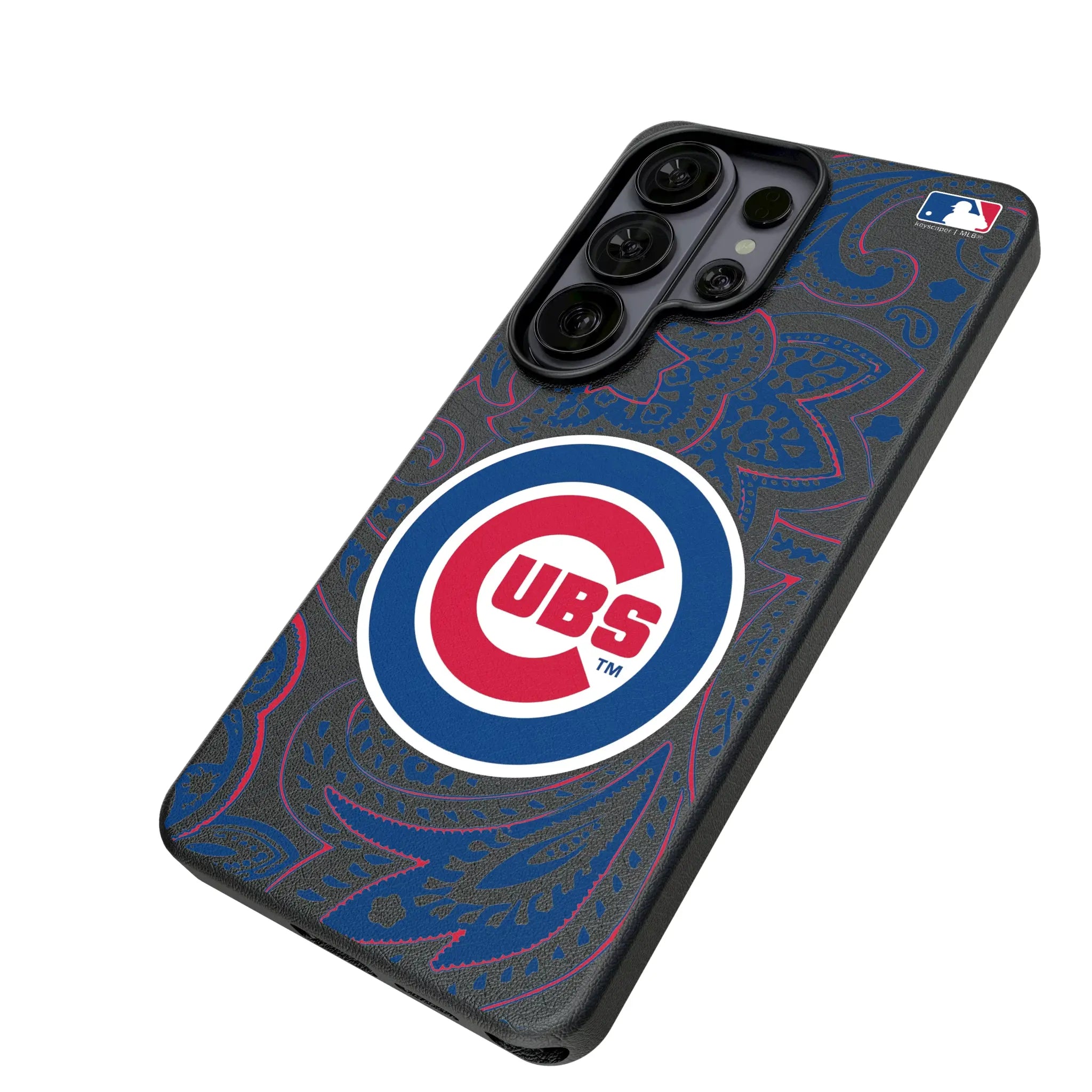 Chicago Cubs Paisley Galaxy MagSafe Compatible Phone Case for Samsung Galaxy - Isometric View#Device_Galaxy S26 Ultra