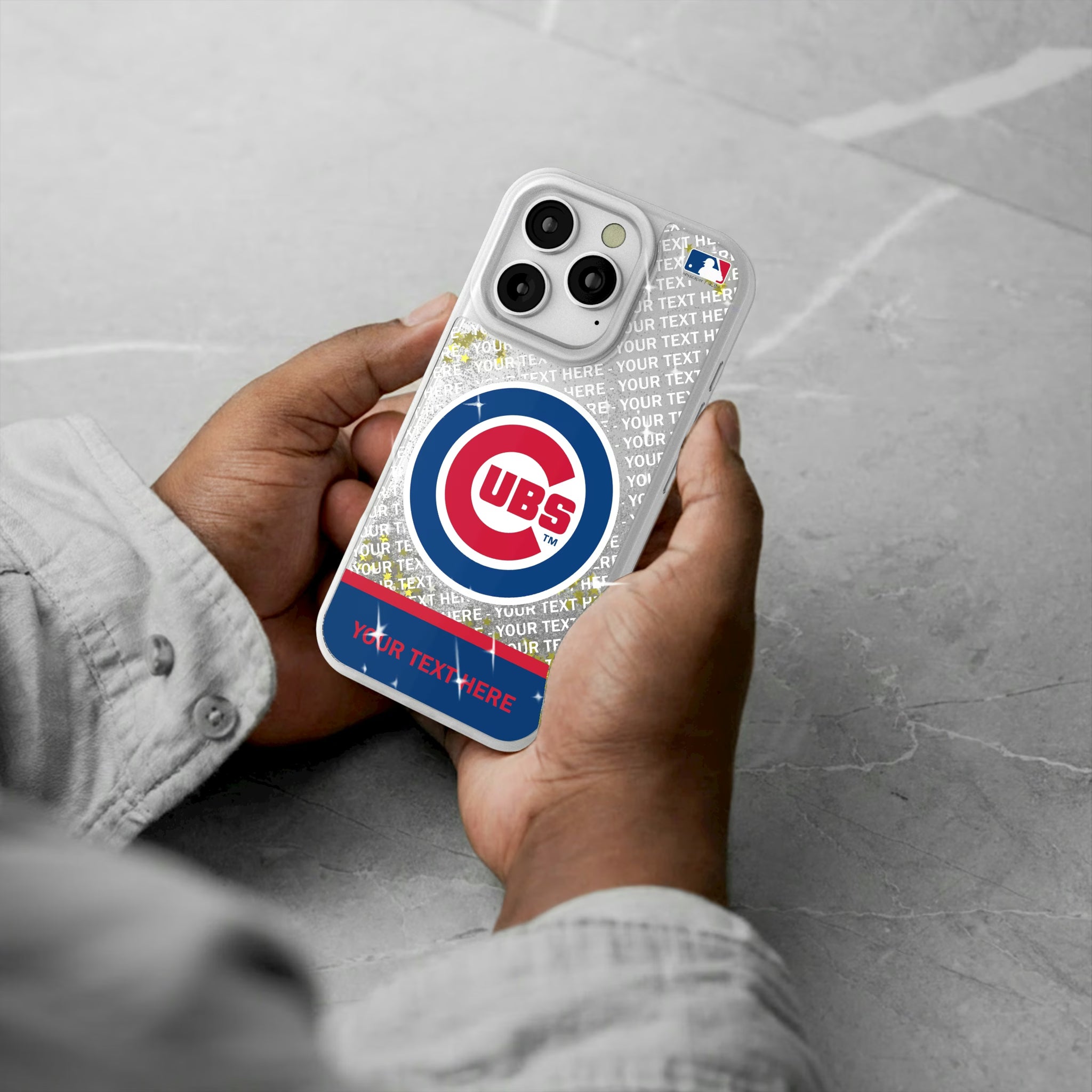 Chicago Cubs Personalized EndZone Plus iPhone Glitter Phone Case for Apple iPhone - Lifestyle#Device_iPhone 16 Pro