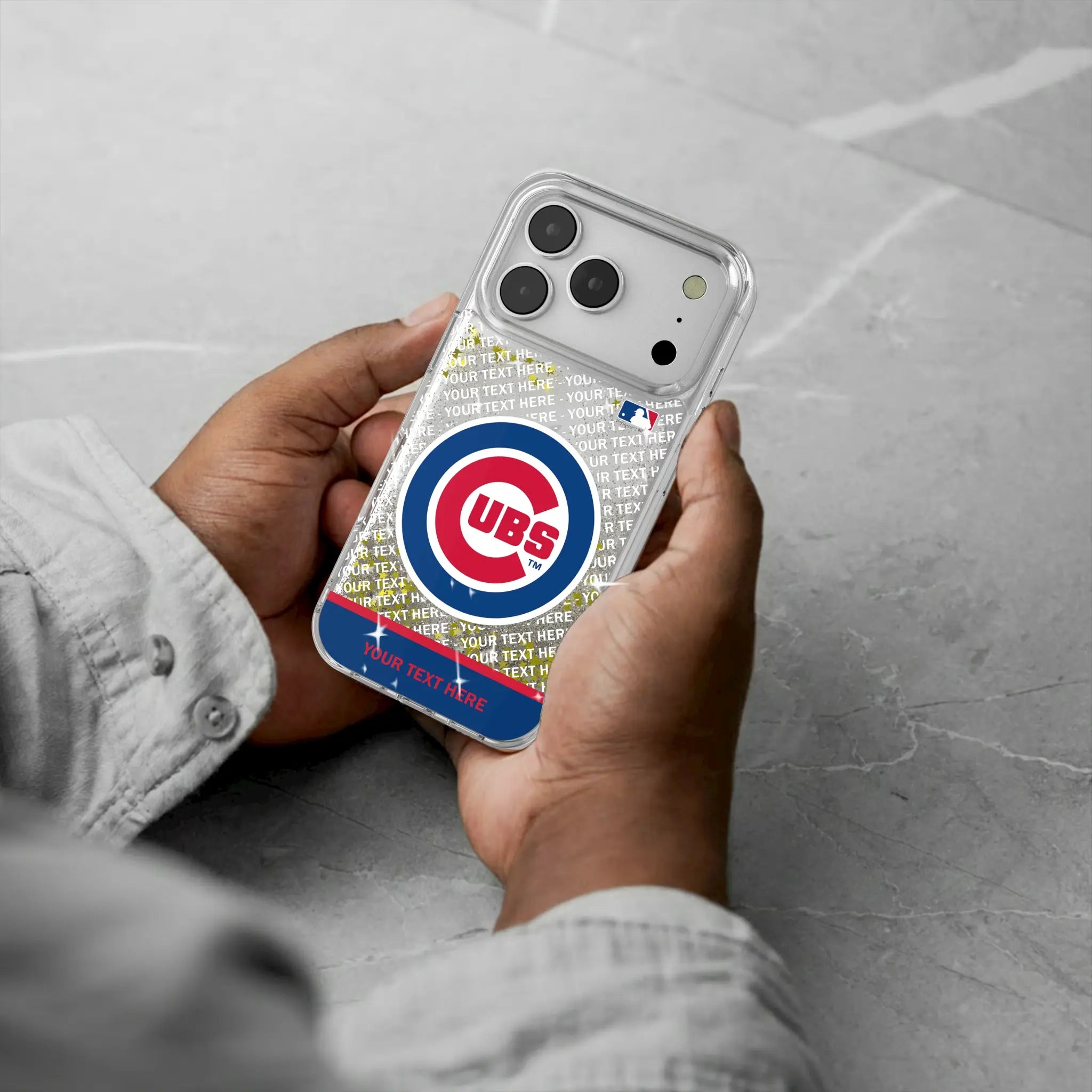 Chicago Cubs Personalized EndZone Plus iPhone Glitter Phone Case for Apple iPhone - Lifestyle#Device_iPhone 17 Pro