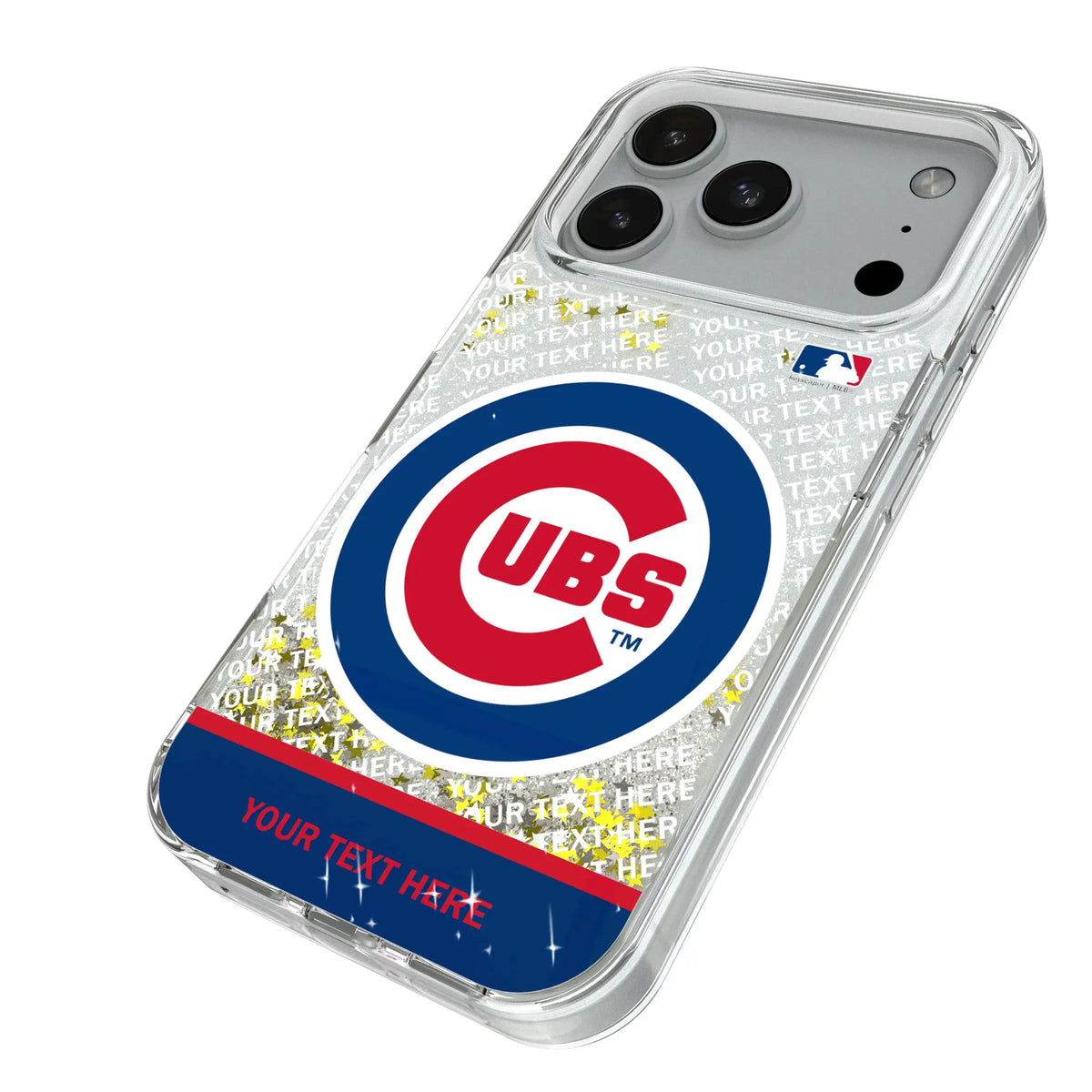 Chicago Cubs Personalized EndZone Plus iPhone Glitter Phone Case for Apple iPhone - Isometric View#Device_iPhone 18 Pro