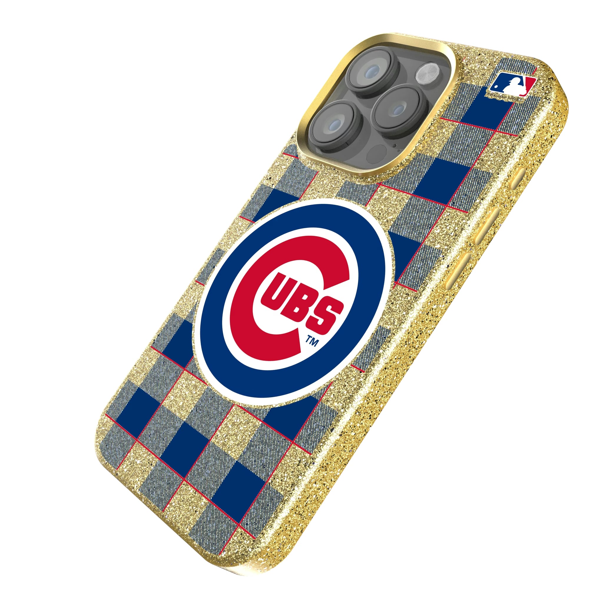 Chicago Cubs Plaid iPhone Bling Phone Case for Apple iPhone - Isometric View