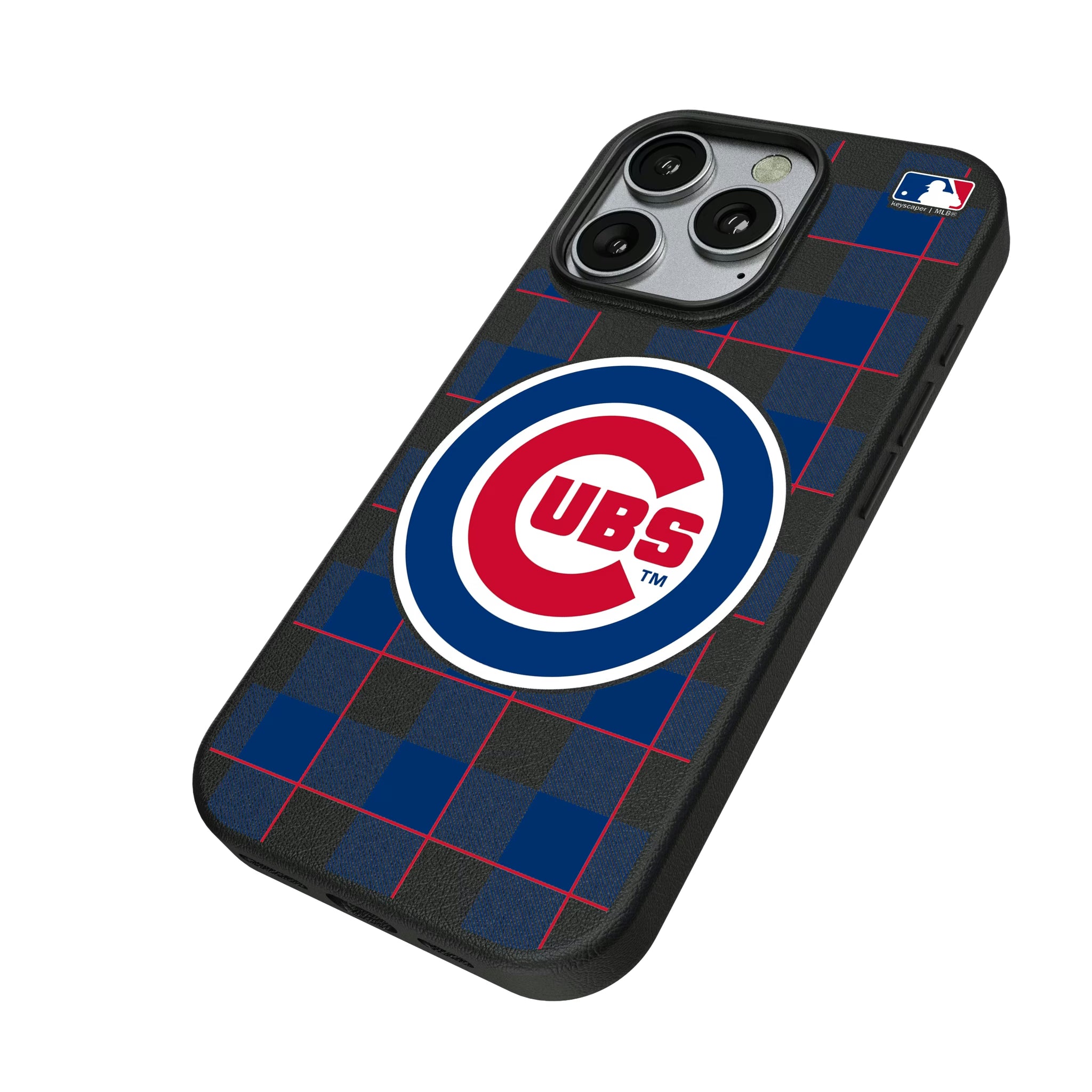 Chicago Cubs Plaid iPhone MagSafe Compatible Phone Case for Apple iPhone - Isometric View