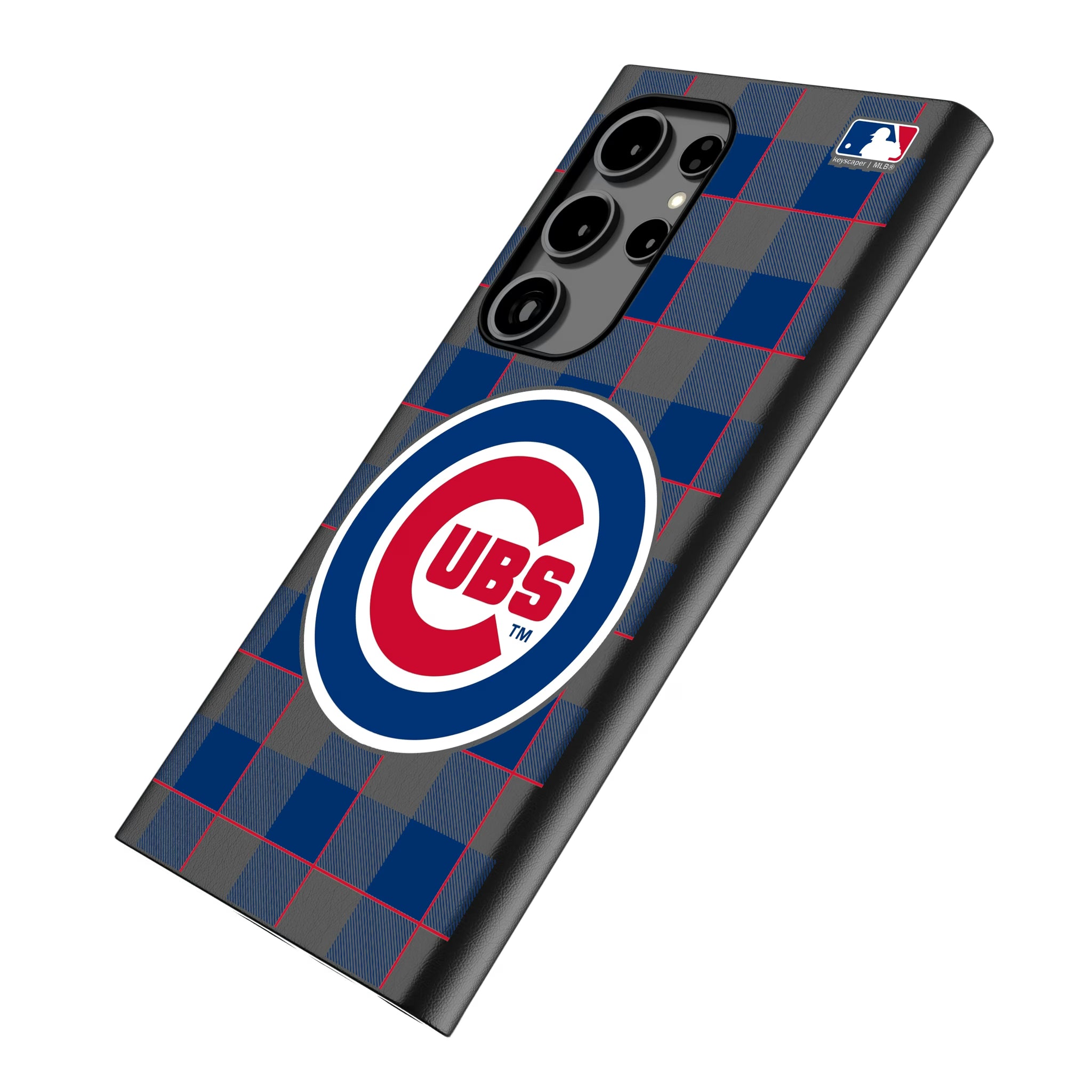 Chicago Cubs Plaid Galaxy MagSafe Compatible Phone Case for Samsung Galaxy - Isometric View