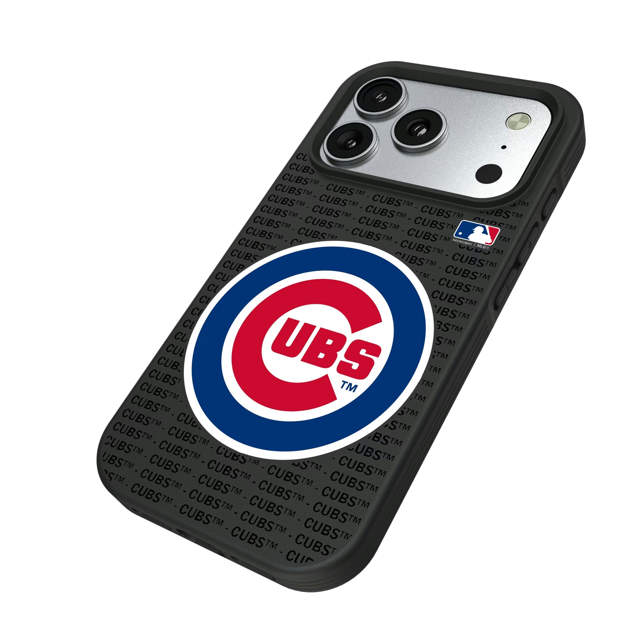 Chicago Cubs Text Backdrop iPhone Bump Phone Case for Apple iPhone - Isometric View#Device_iPhone 17 Pro