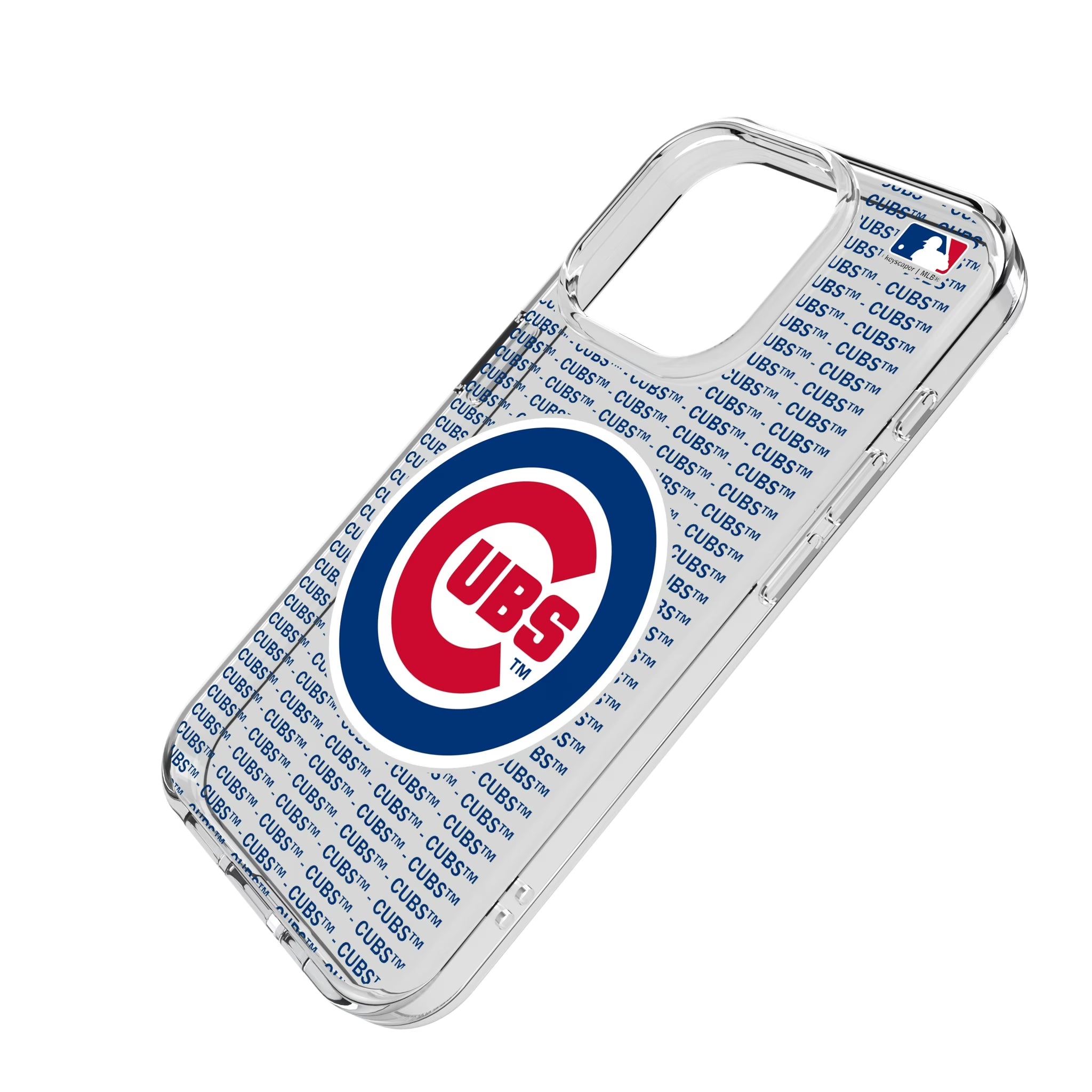 Chicago Cubs Text Backdrop iPhone Clear Phone Case for Apple iPhone - Isometric View