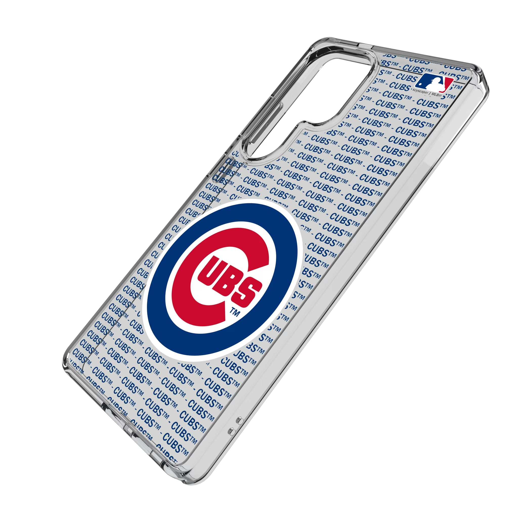 Chicago Cubs Text Backdrop Galaxy Clear Phone Case for Samsung Galaxy - Isometric View