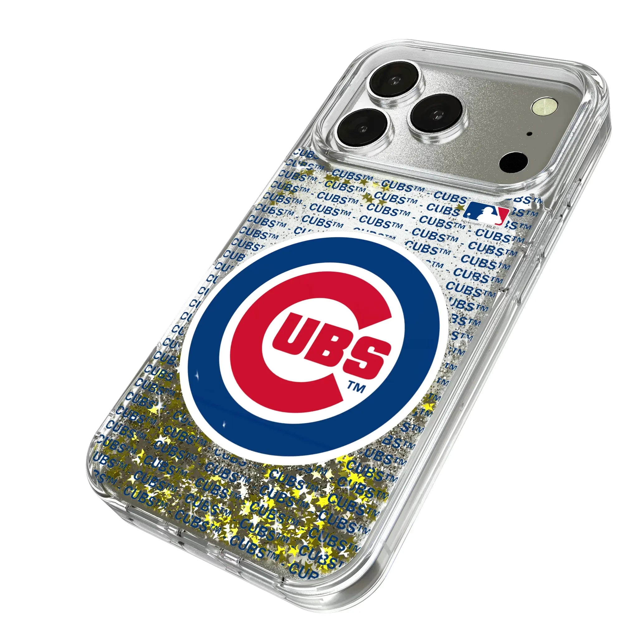 Chicago Cubs Text Backdrop iPhone Glitter Phone Case for Apple iPhone - Isometric View