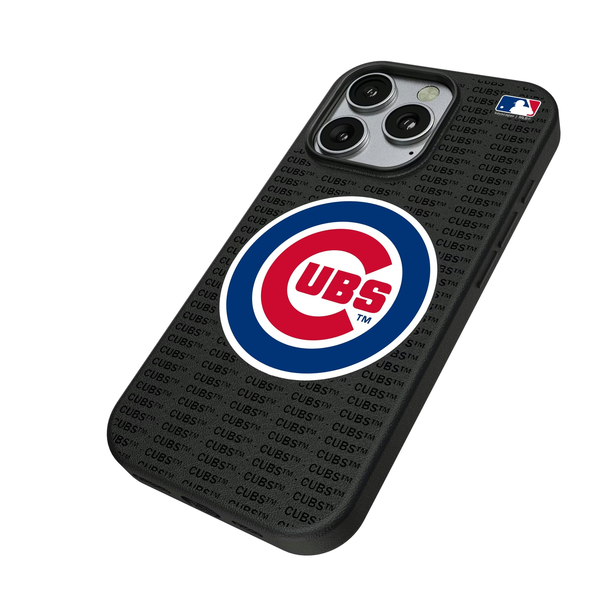Chicago Cubs Text Backdrop iPhone MagSafe Compatible Phone Case for Apple iPhone - Isometric View