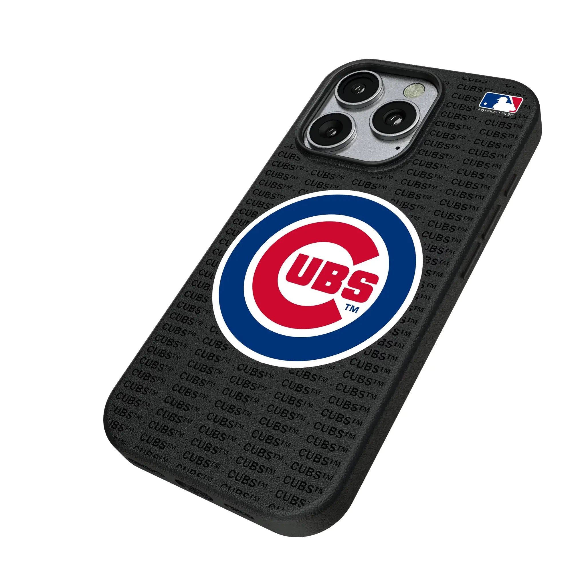 Chicago Cubs Text Backdrop iPhone MagSafe Compatible Phone Case for Apple iPhone - Isometric View