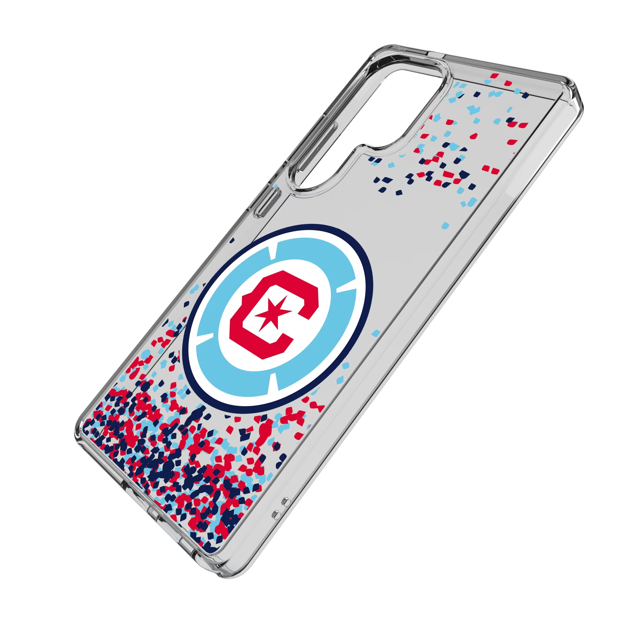 Chicago Fire Confetti Galaxy Clear Phone Case for Samsung Galaxy - Isometric View