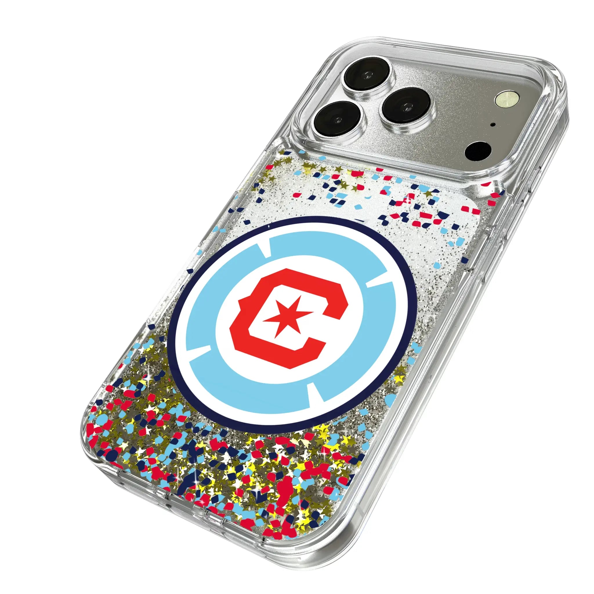Chicago Fire Confetti iPhone Glitter Phone Case for Apple iPhone - Isometric View