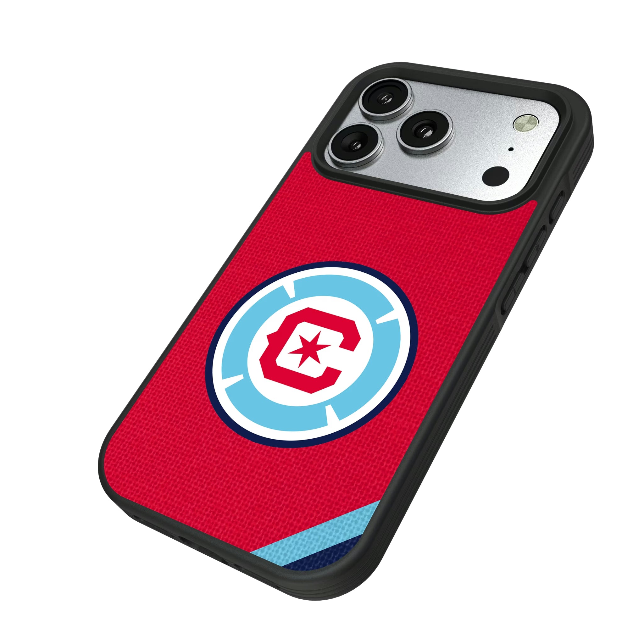 Chicago Fire Diagonal Stripe iPhone Bump Phone Case for Apple iPhone - Isometric View#Device_iPhone 17 Pro