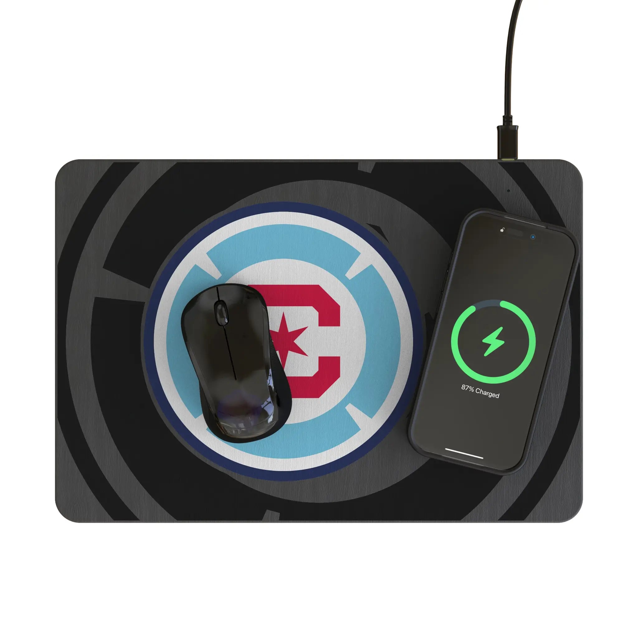 Chicago Fire Monocolor Tilt 15-Watt Wireless Charger and Mouse Pad - Lifestyle
