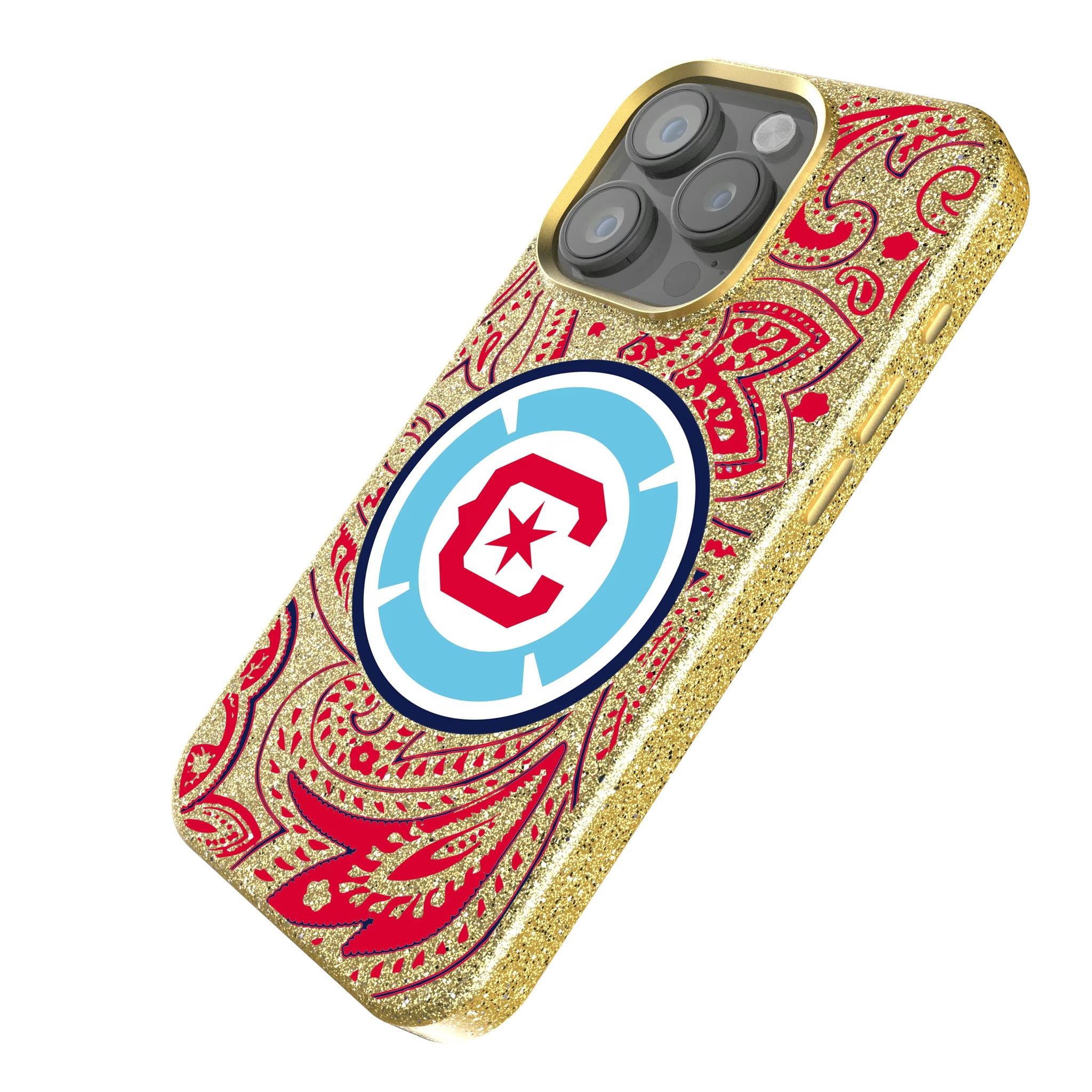 Chicago Fire Paisley iPhone Bling Phone Case for Apple iPhone - Isometric View