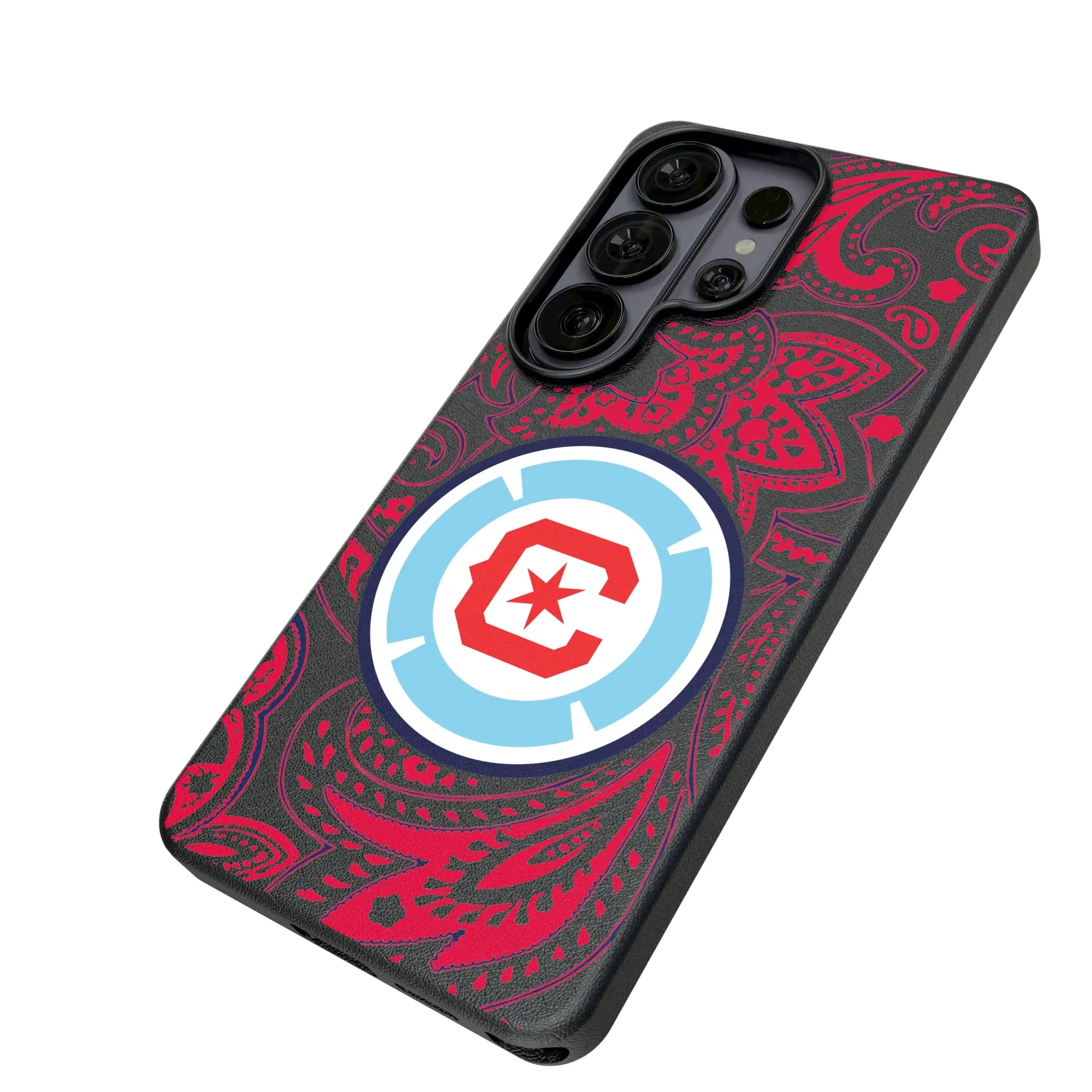 Chicago Fire Paisley Galaxy MagSafe Compatible Phone Case for Samsung Galaxy - Isometric View#Device_Galaxy S26 Ultra