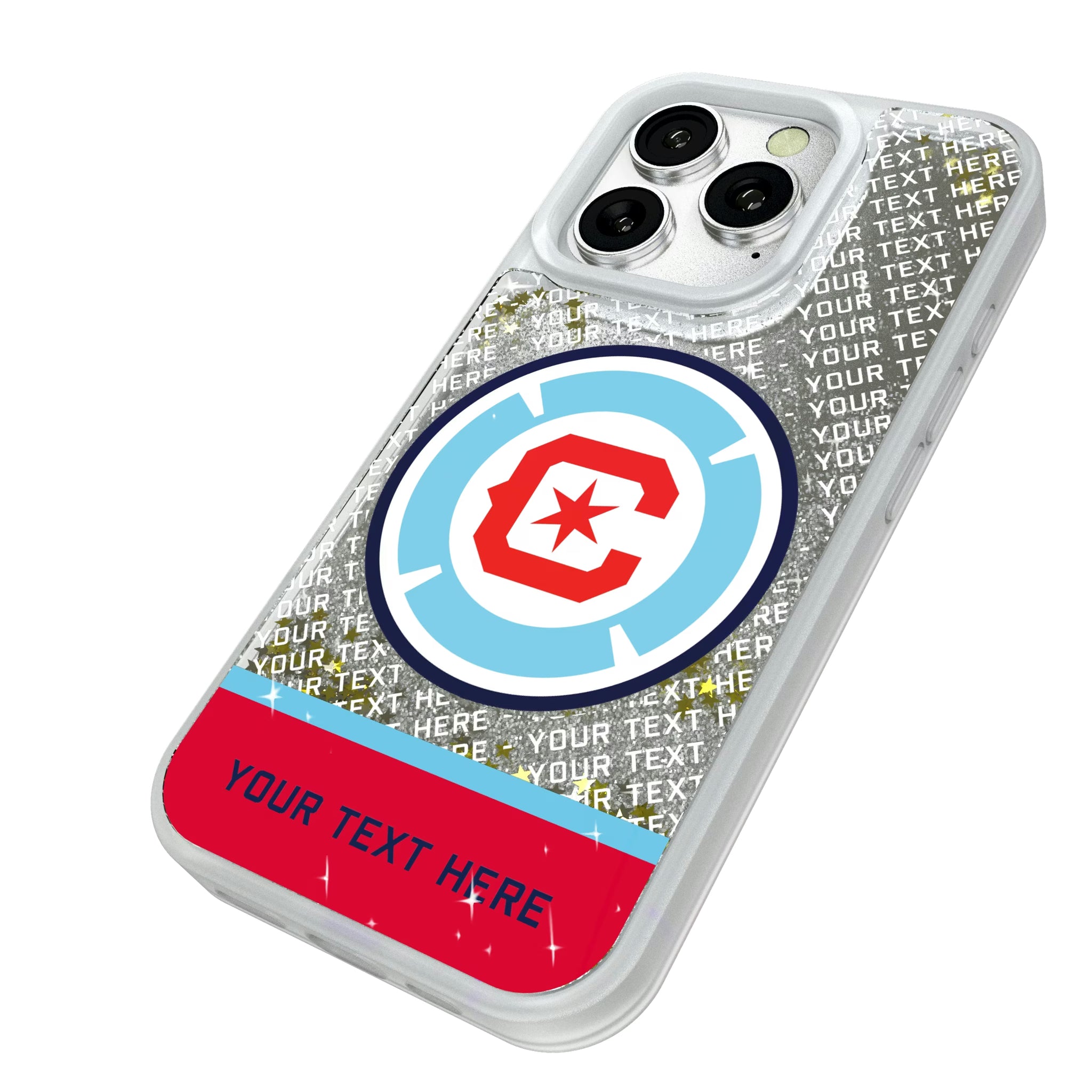Chicago Fire Personalized EndZone Plus iPhone Glitter Phone Case for Apple iPhone - Isometric View#Device_iPhone 16 Pro