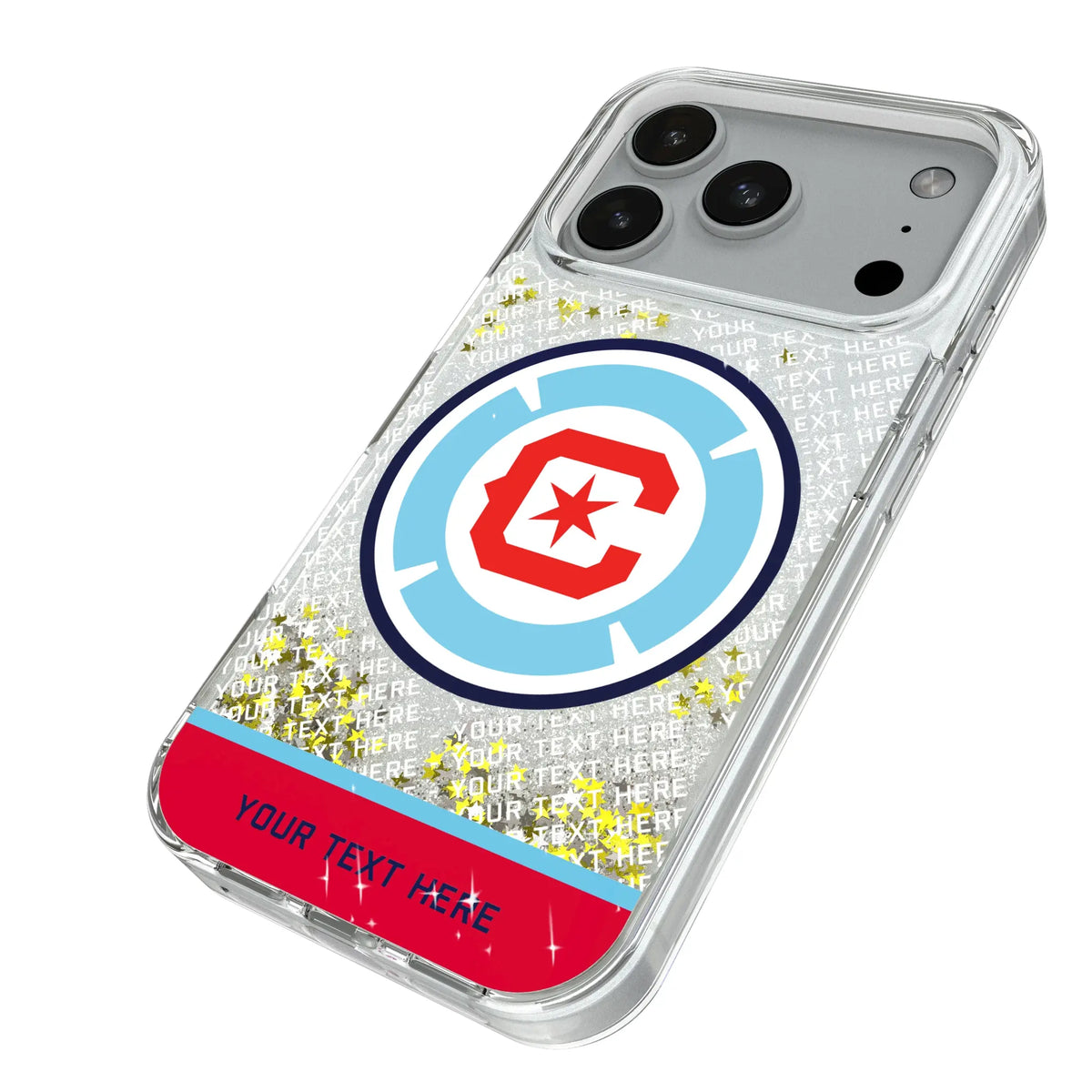 Chicago Fire Personalized EndZone Plus iPhone Glitter Phone Case for Apple iPhone - Isometric View#Device_iPhone 18 Pro