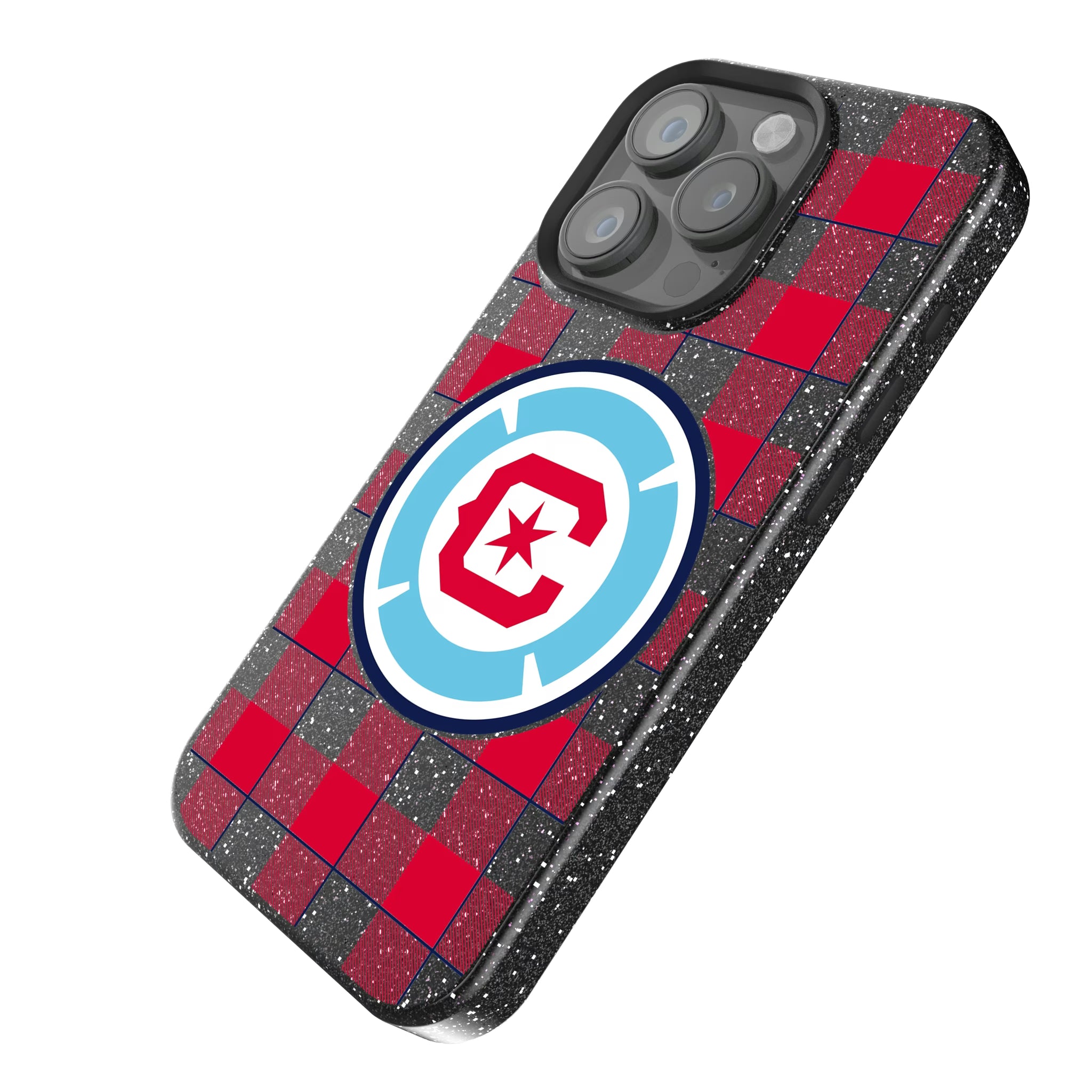 Chicago Fire Plaid iPhone Bling Phone Case for Apple iPhone - Isometric View