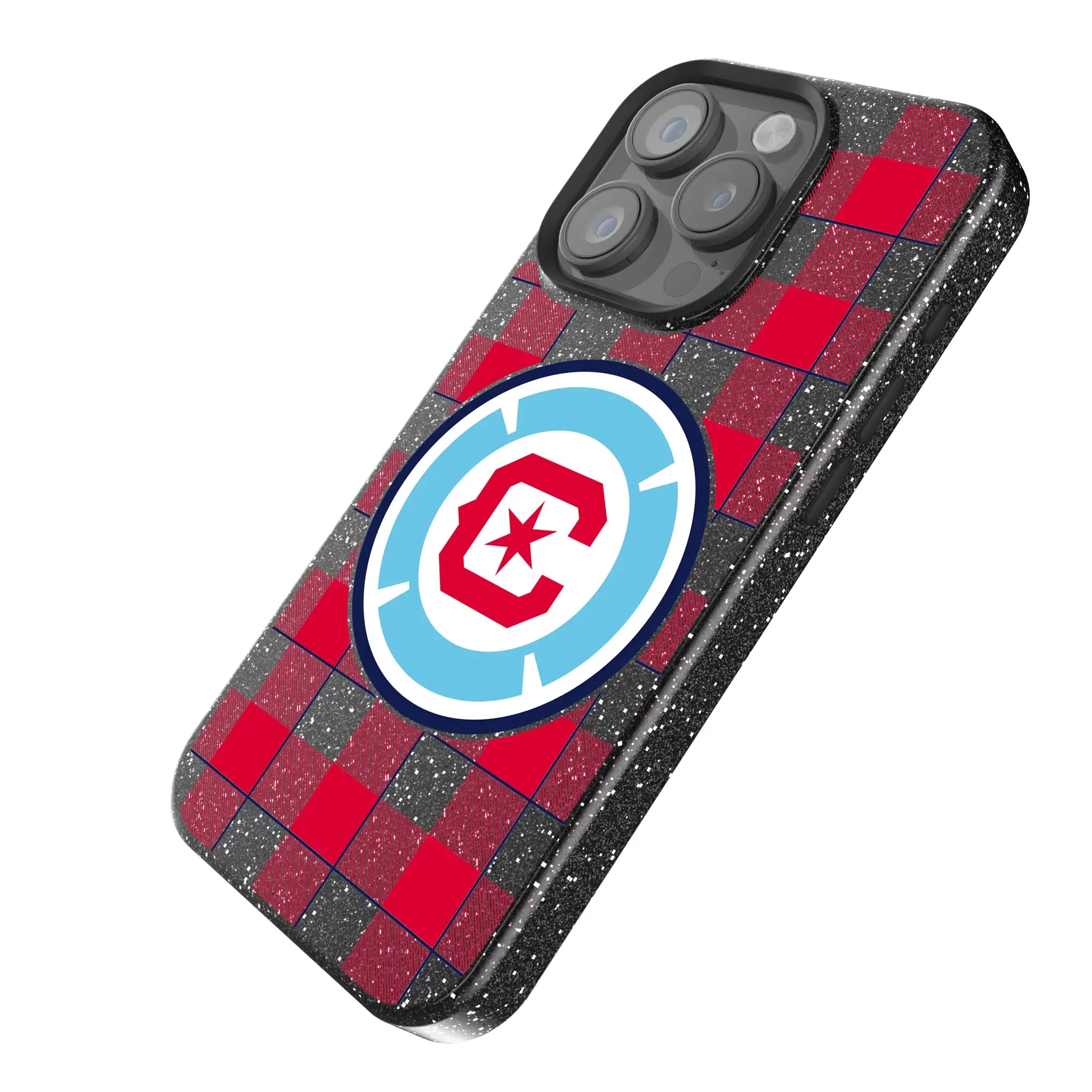 Chicago Fire Plaid iPhone Bling Phone Case for Apple iPhone - Isometric View
