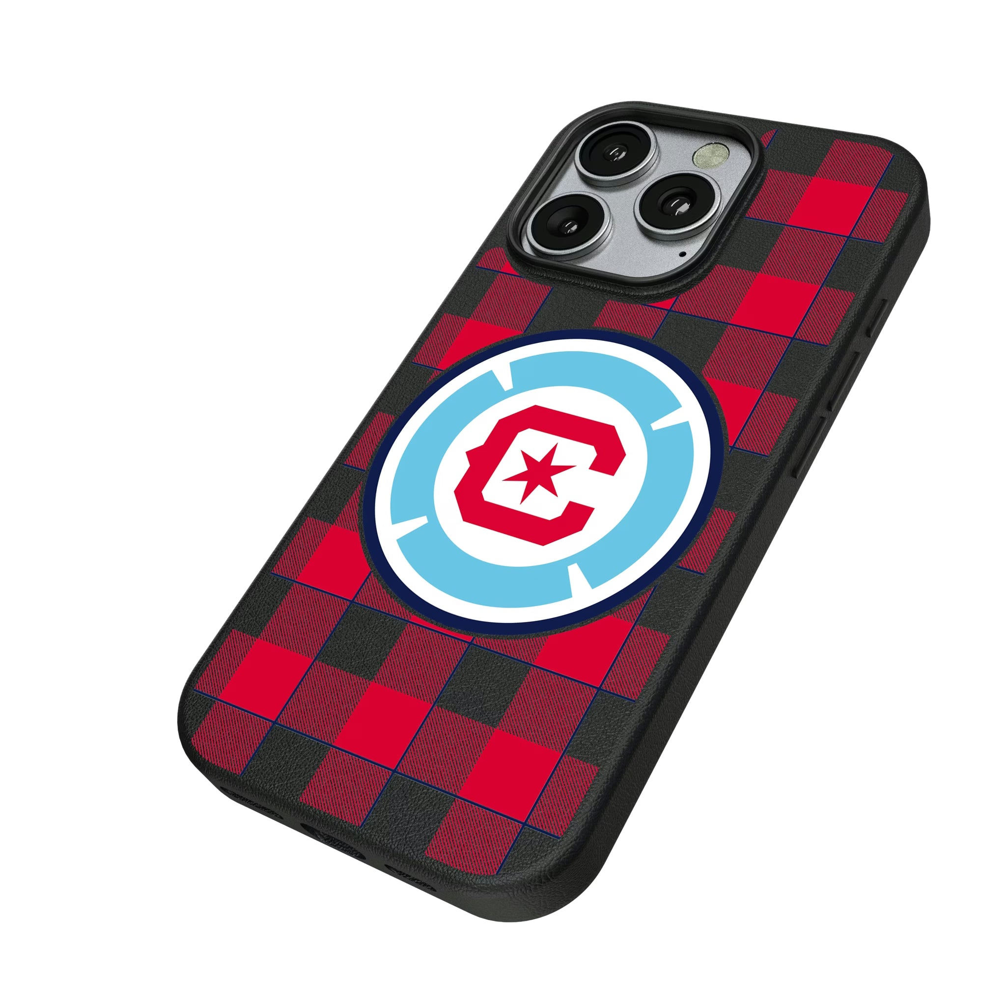 Chicago Fire Plaid iPhone MagSafe Compatible Phone Case for Apple iPhone - Isometric View