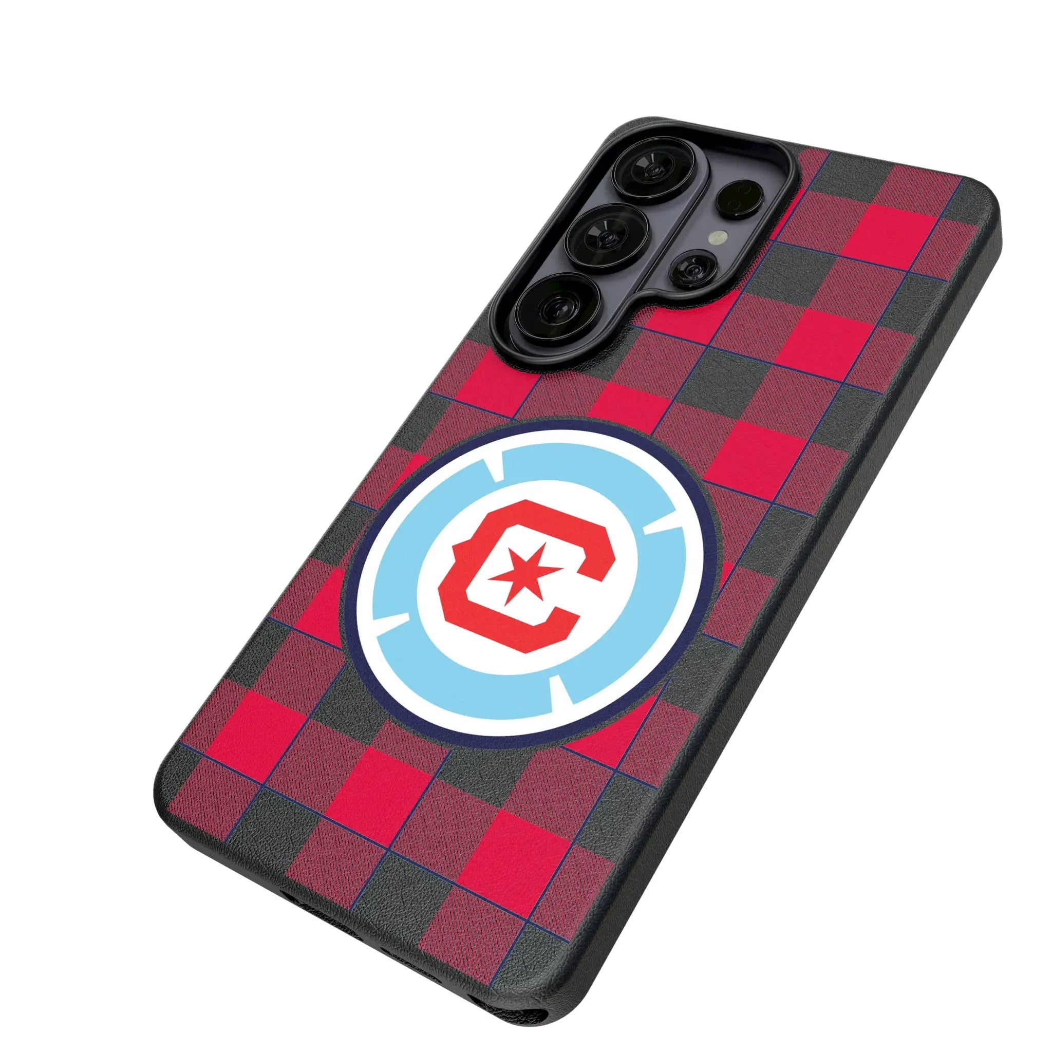 Chicago Fire Plaid Galaxy MagSafe Compatible Phone Case for Samsung Galaxy - Isometric View#Device_Galaxy S26 Ultra