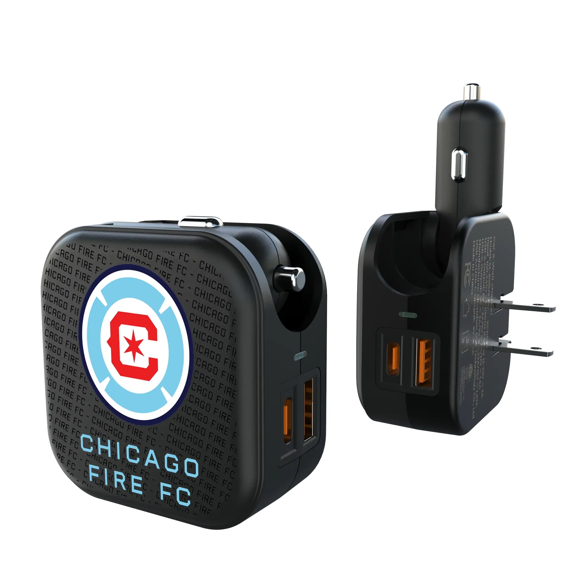 Chicago Fire Text Backdrop 2 in 1 USB A/C Charger