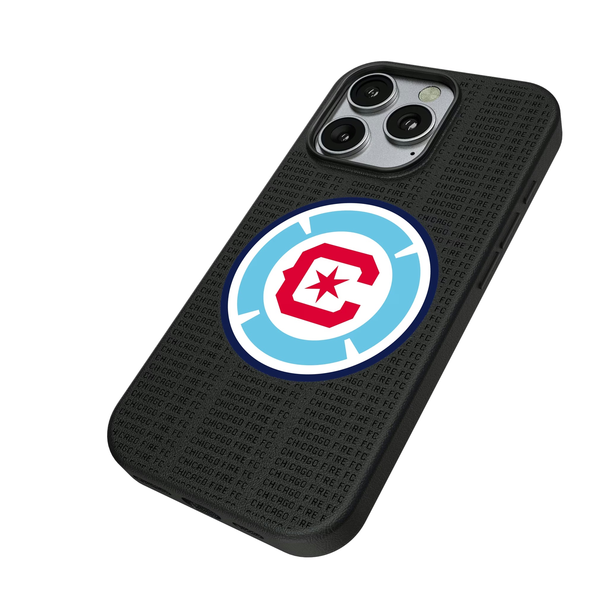 Chicago Fire Text Backdrop iPhone MagSafe Compatible Phone Case for Apple iPhone - Isometric View