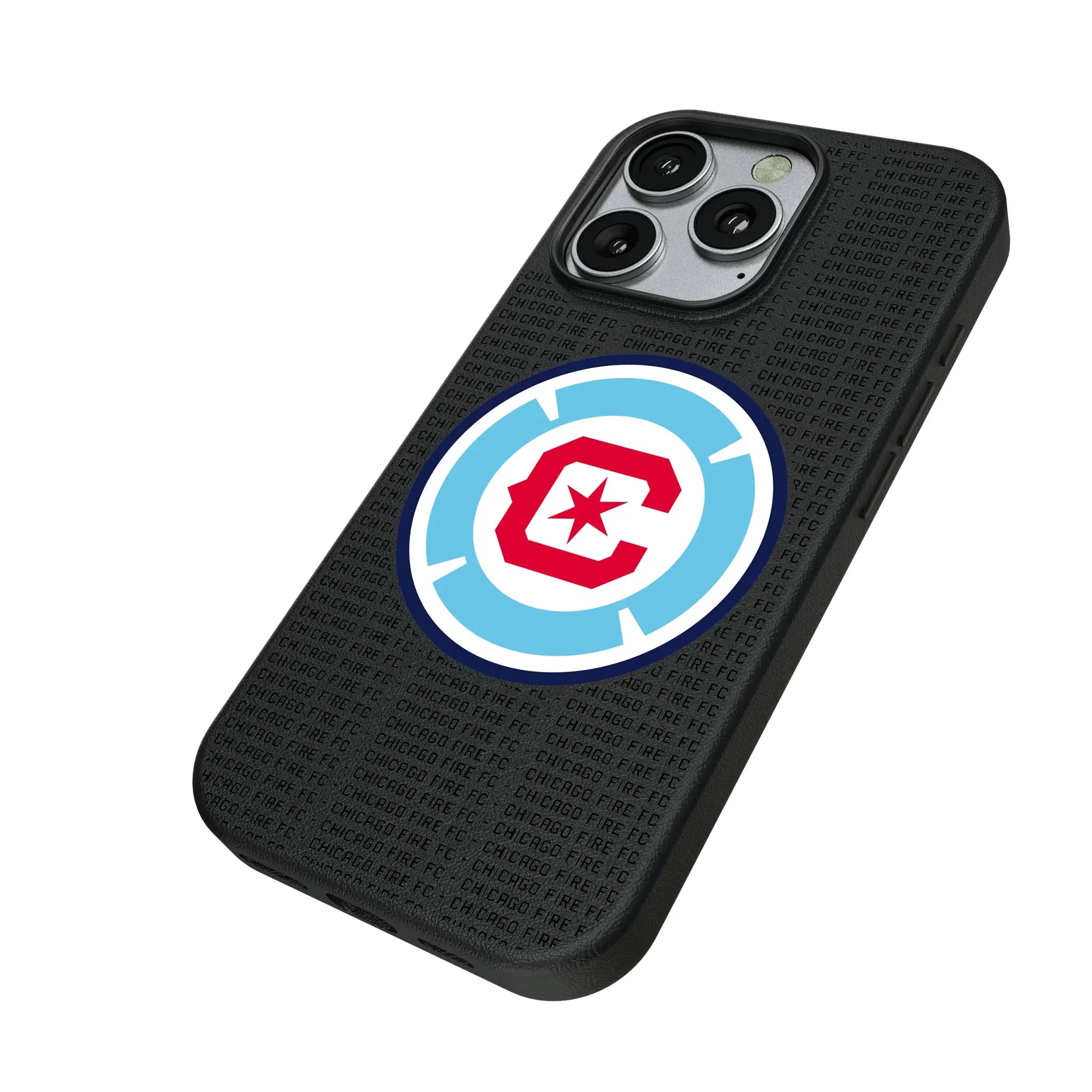 Chicago Fire Text Backdrop iPhone MagSafe Compatible Phone Case for Apple iPhone - Isometric View
