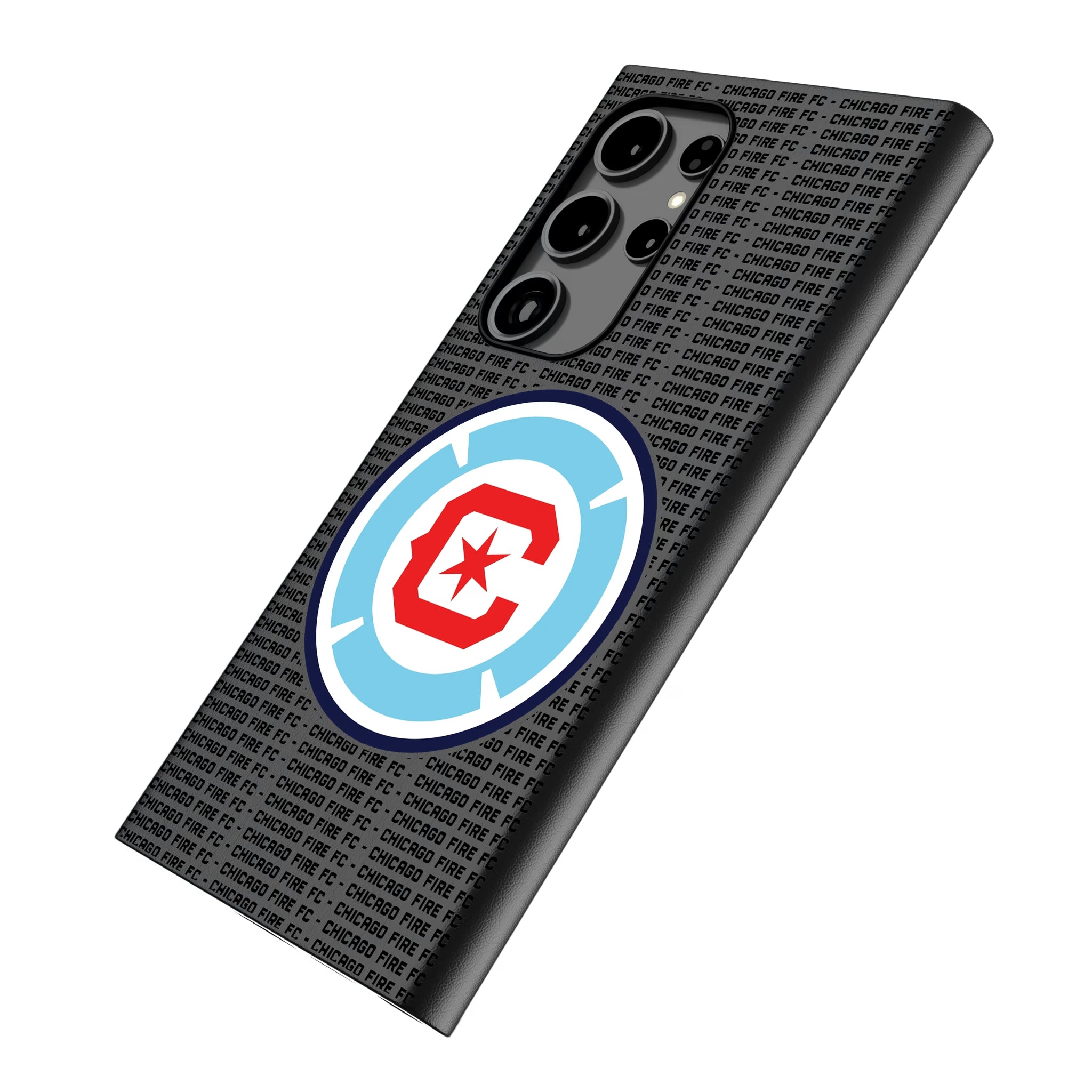 Chicago Fire Text Backdrop Galaxy MagSafe Compatible Phone Case for Samsung Galaxy - Isometric View