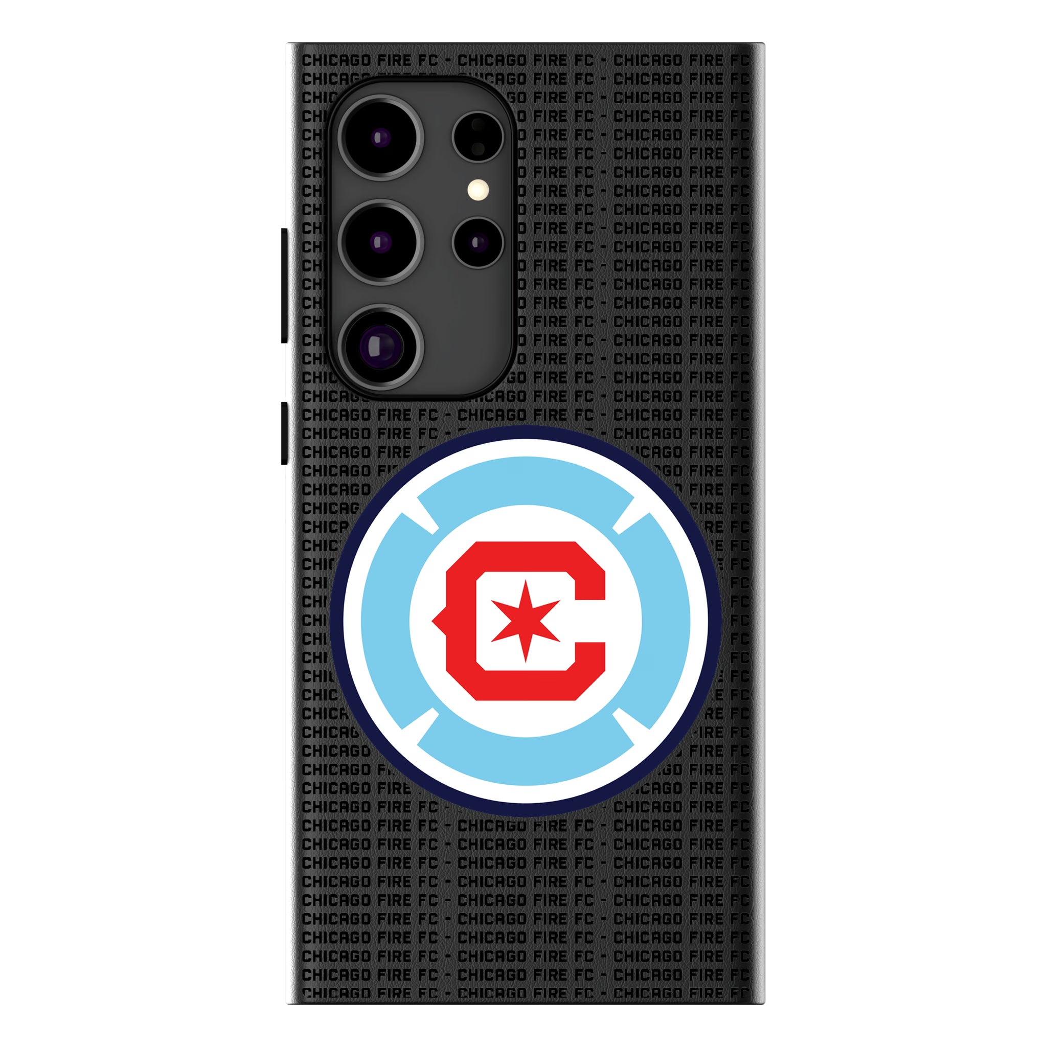 Chicago Fire Text Backdrop Galaxy MagSafe Compatible Phone Case for Samsung Galaxy