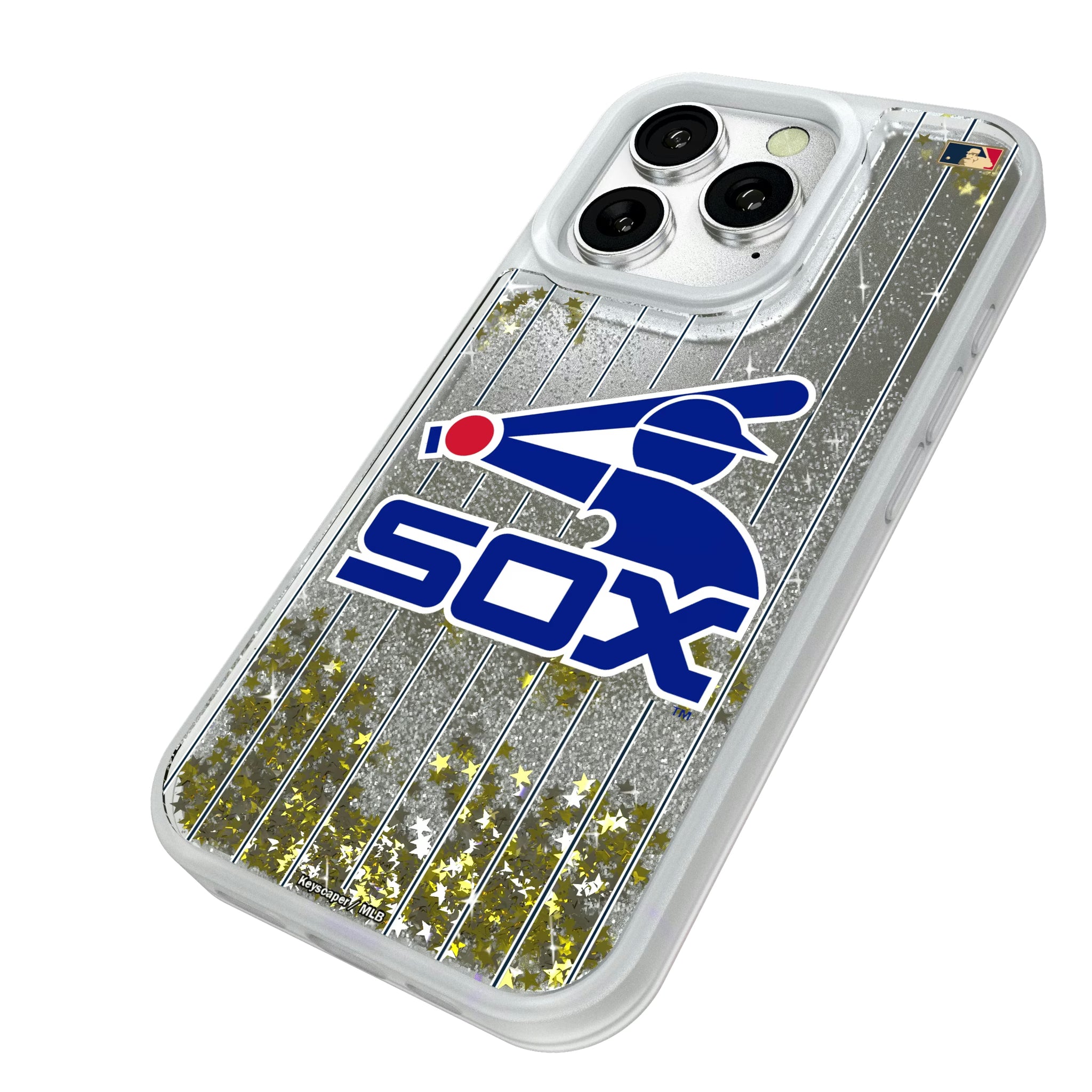 Chicago White Sox 1976-1981 - Cooperstown Collection Pinstripe iPhone Glitter Phone Case for Apple iPhone - Isometric View#Device_iPhone 16 Pro