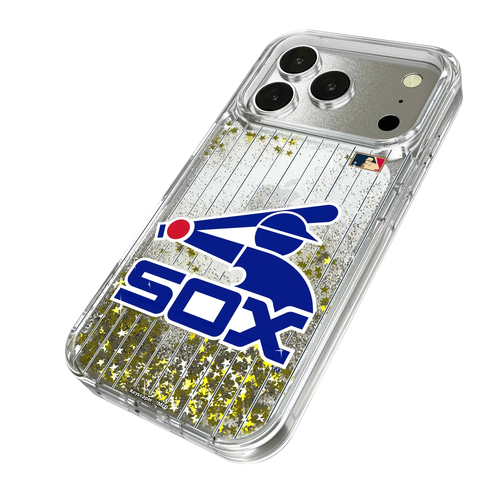 Chicago White Sox 1976-1981 - Cooperstown Collection Pinstripe iPhone Glitter Phone Case for Apple iPhone - Isometric View