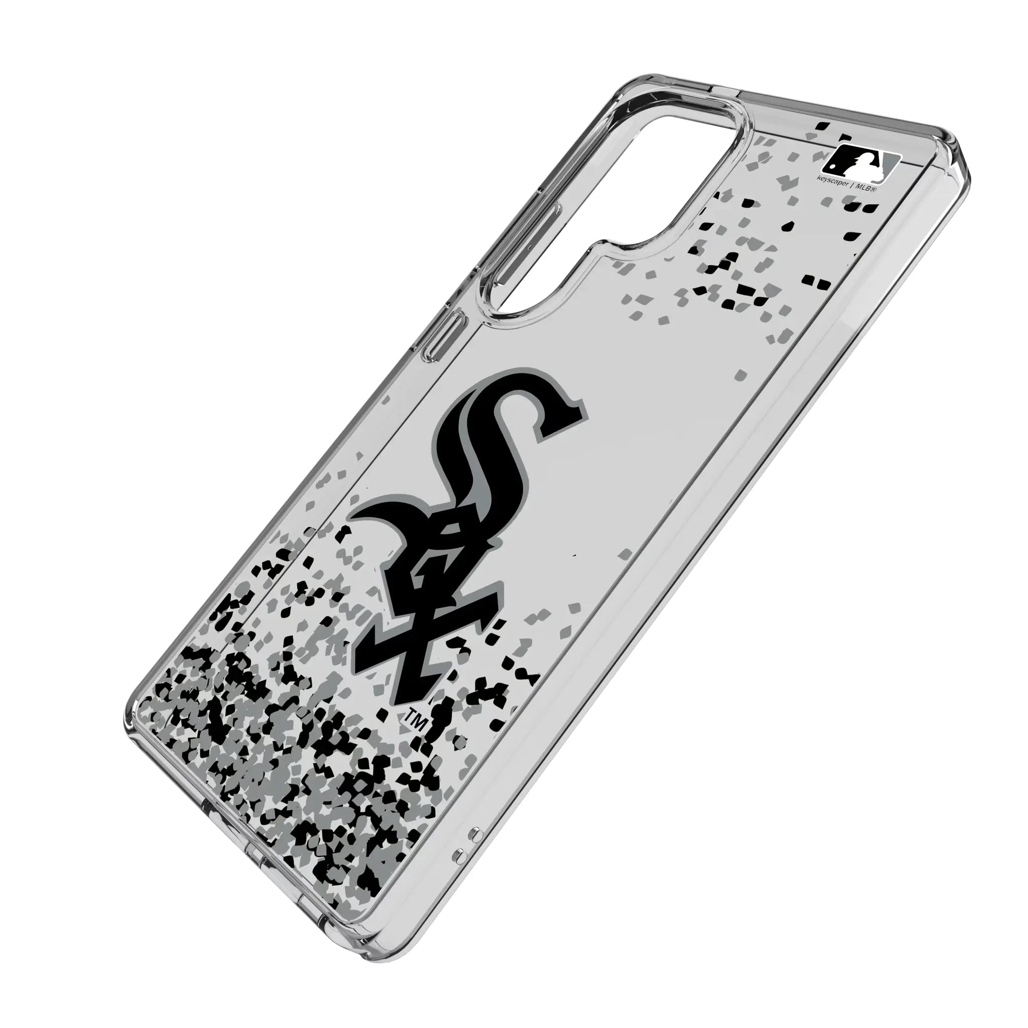 Chicago White Sox Confetti Galaxy Clear Phone Case for Samsung Galaxy - Isometric View#Device_Galaxy S25 Ultra