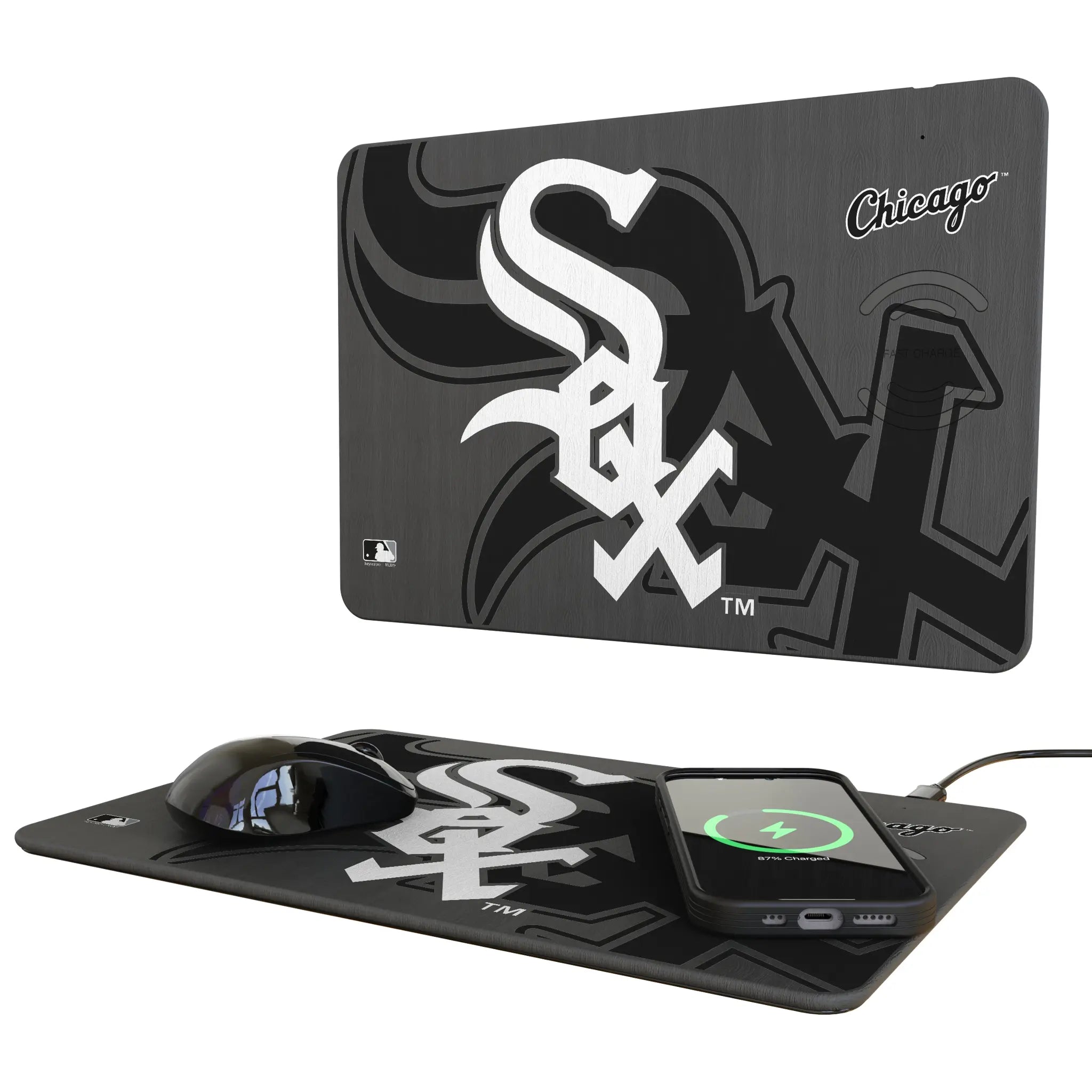 Chicago White Sox Monocolor Tilt 15-Watt Wireless Charger and Mouse Pad