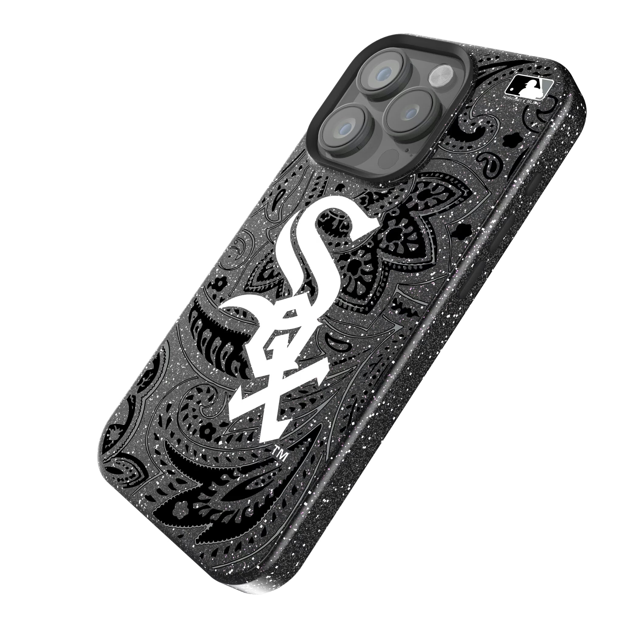 Chicago White Sox Paisley iPhone Bling Phone Case for Apple iPhone - Isometric View