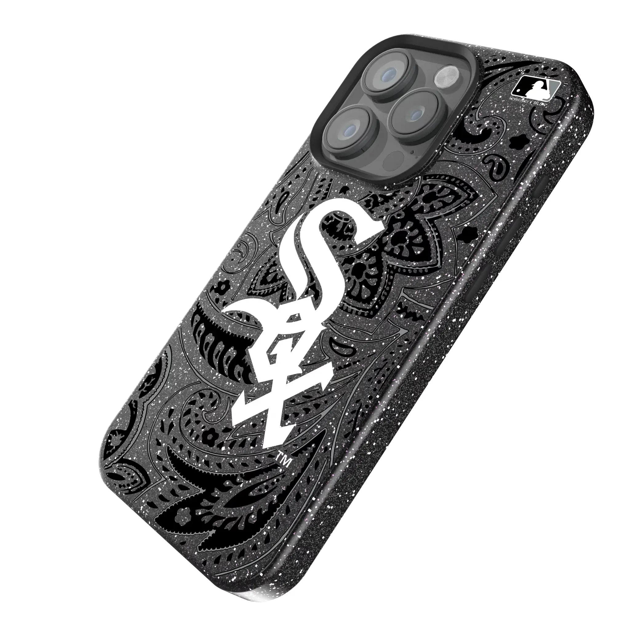 Chicago White Sox Paisley iPhone Bling Phone Case for Apple iPhone - Isometric View