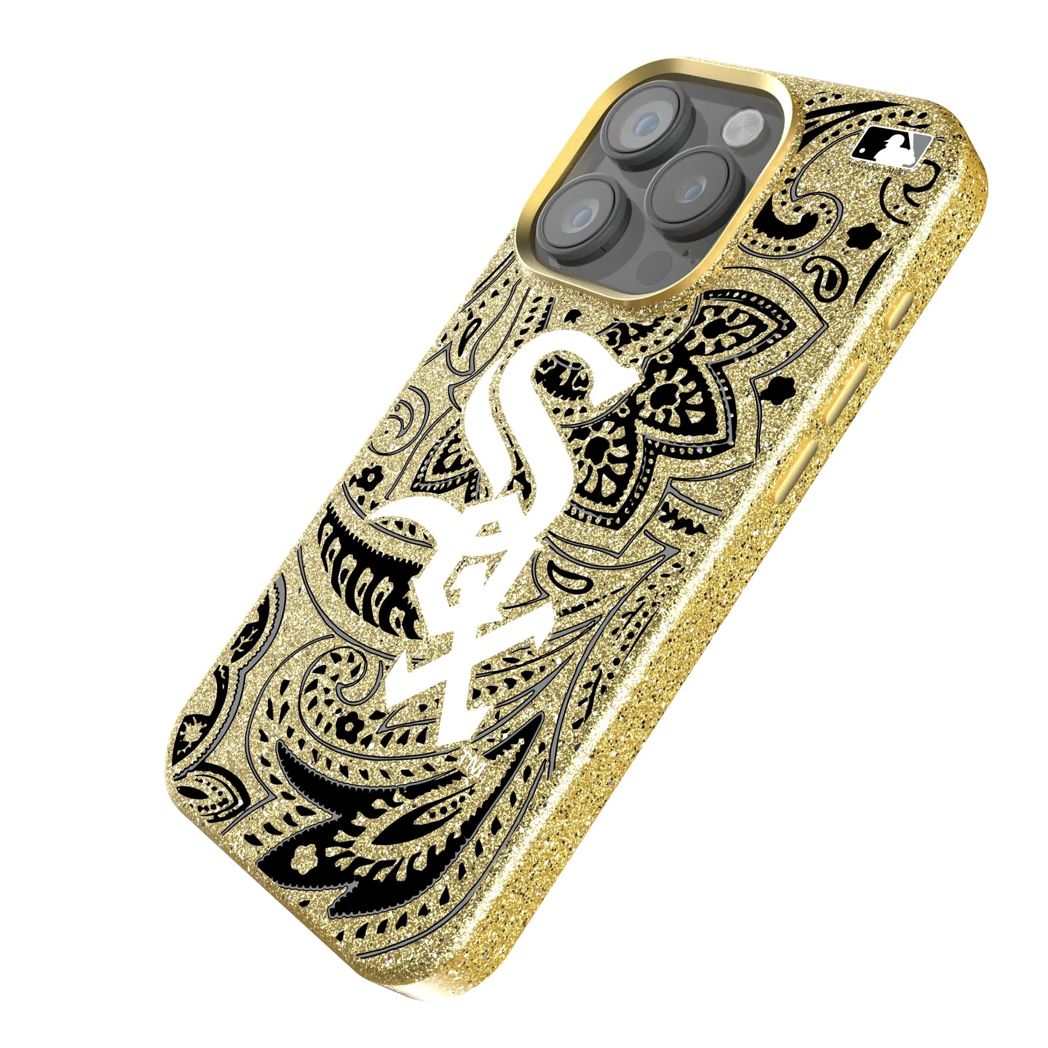 Chicago White Sox Paisley iPhone Bling Phone Case for Apple iPhone - Isometric View