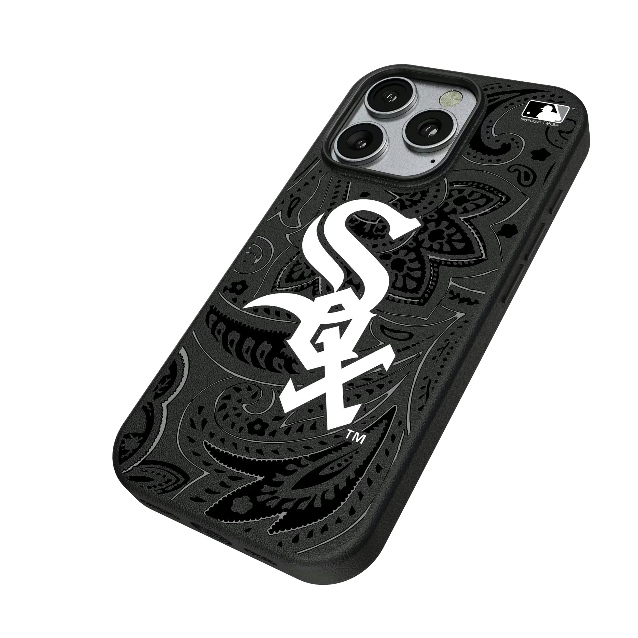 Chicago White Sox Paisley iPhone MagSafe Compatible Phone Case for Apple iPhone - Isometric View