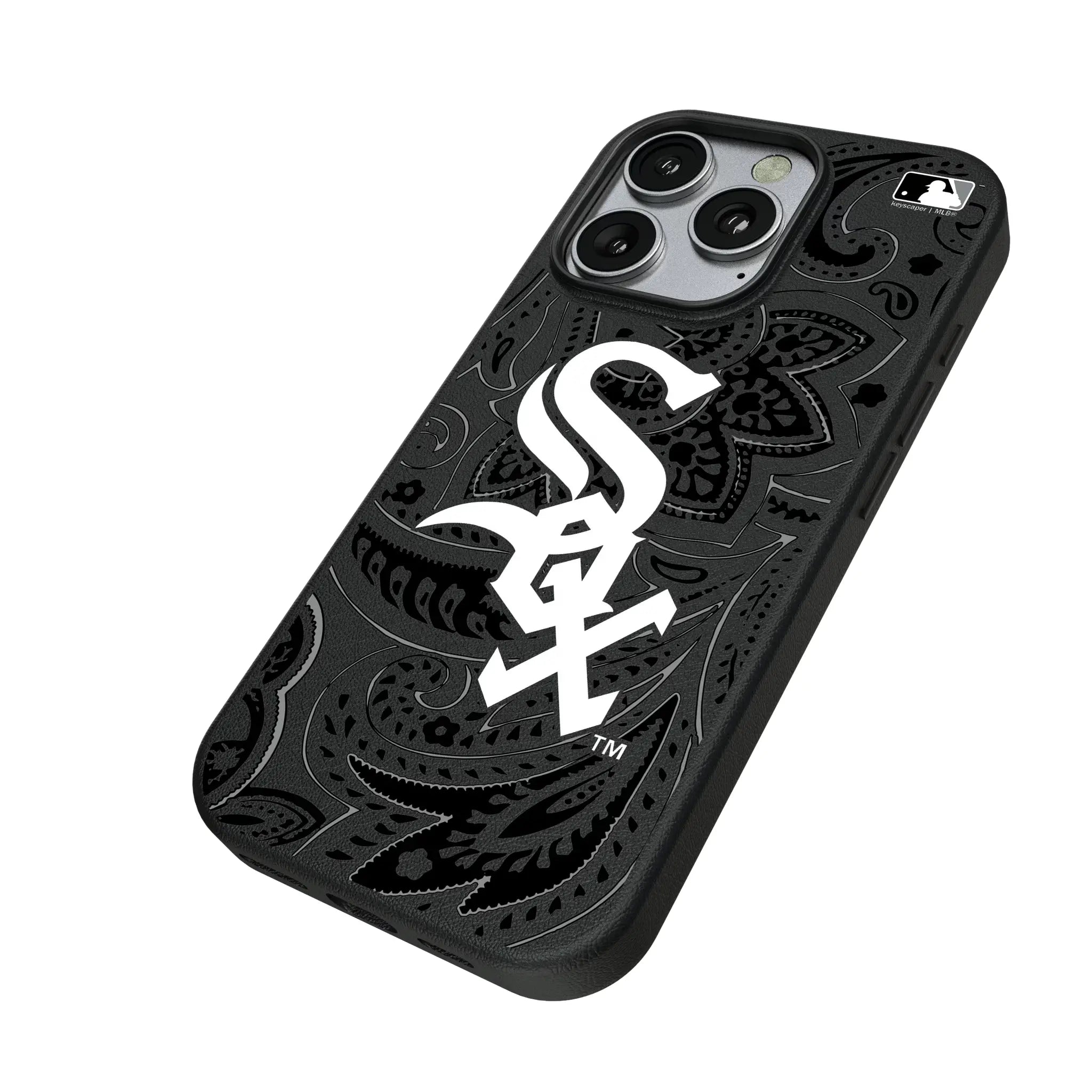 Chicago White Sox Paisley iPhone MagSafe Compatible Phone Case for Apple iPhone - Isometric View