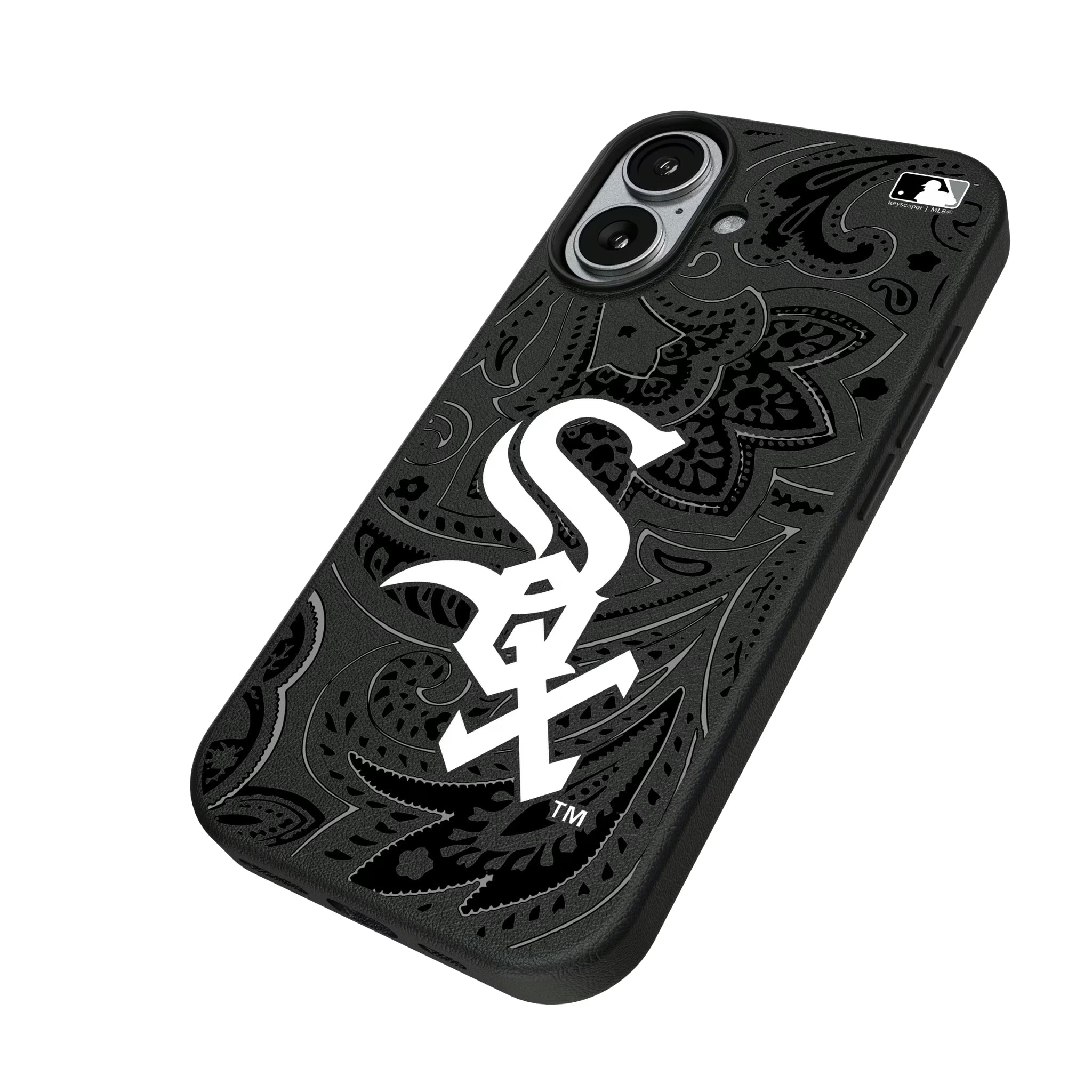 Chicago White Sox Paisley iPhone MagSafe Compatible Phone Case for Apple iPhone - Isometric View#Device_iPhone 17