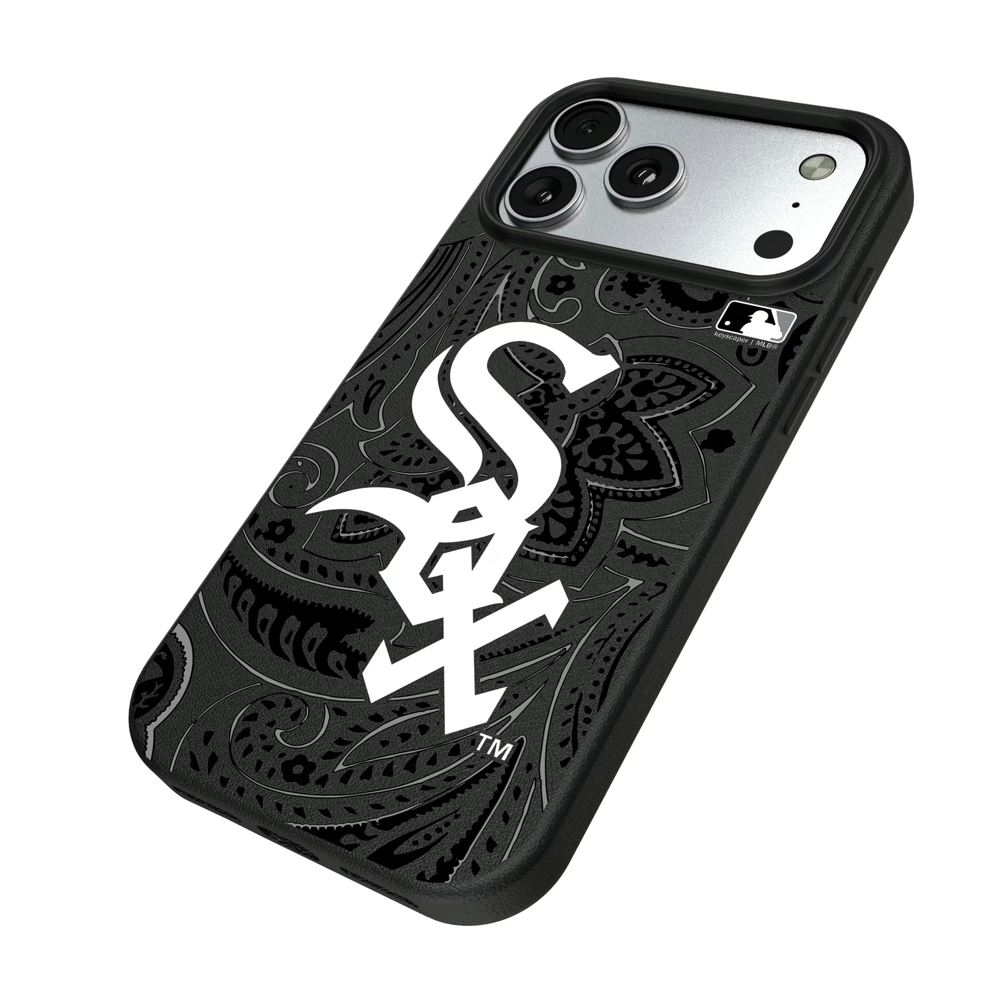 Chicago White Sox Paisley iPhone MagSafe Compatible Phone Case for Apple iPhone - Isometric View#Device_iPhone 17 Pro Max