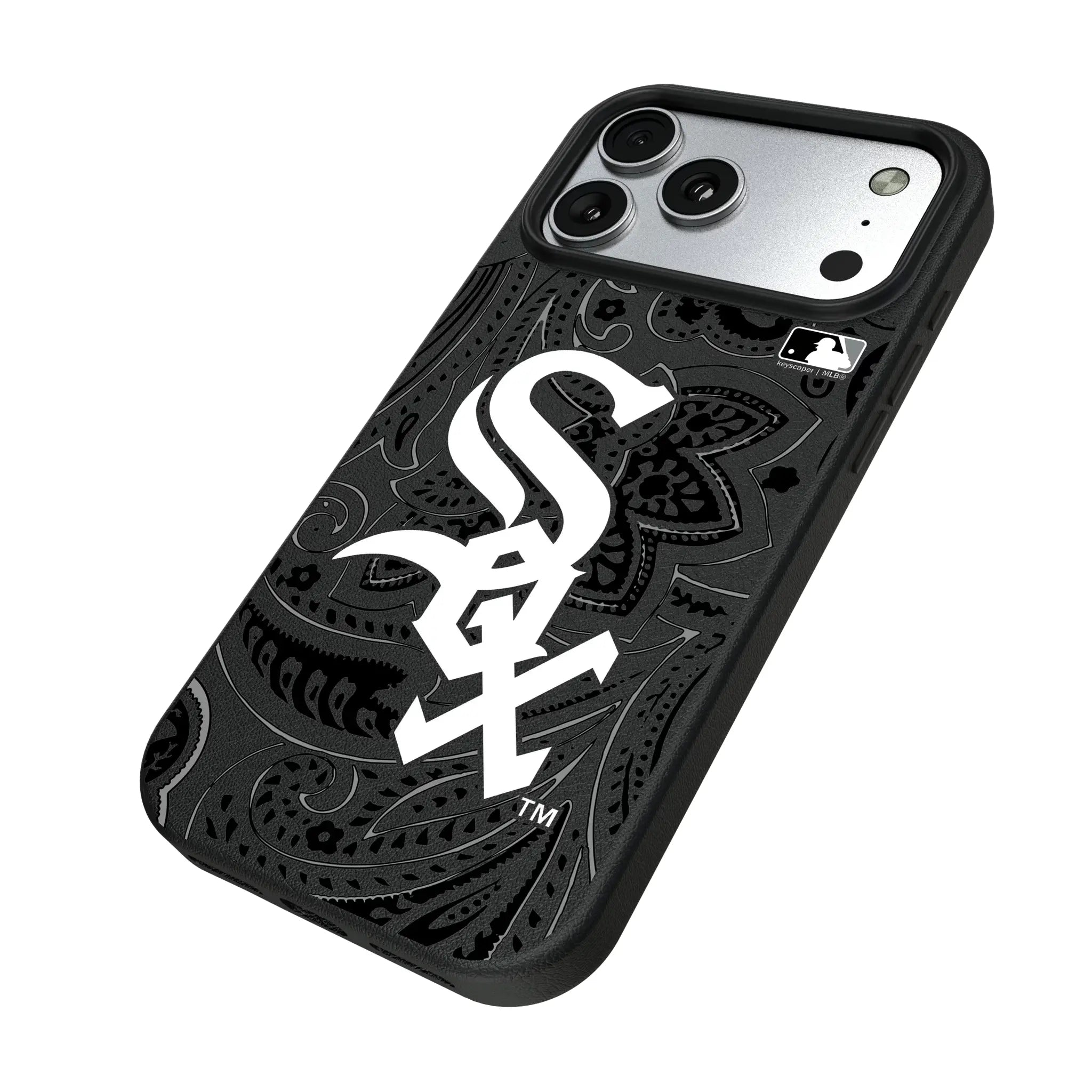 Chicago White Sox Paisley iPhone MagSafe Compatible Phone Case for Apple iPhone - Isometric View#Device_iPhone 17 Pro Max