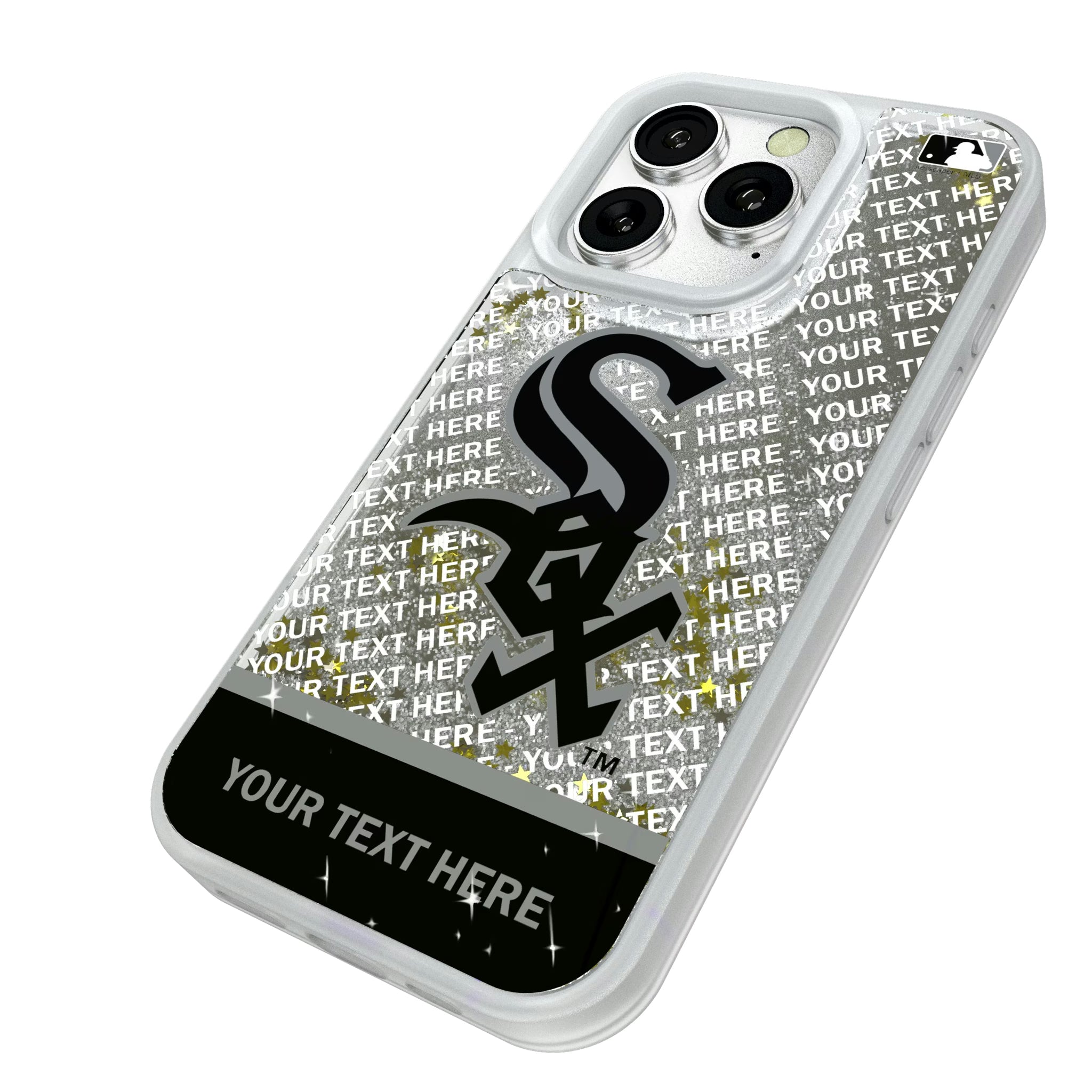 Chicago White Sox Personalized EndZone Plus iPhone Glitter Phone Case for Apple iPhone - Isometric View#Device_iPhone 16 Pro