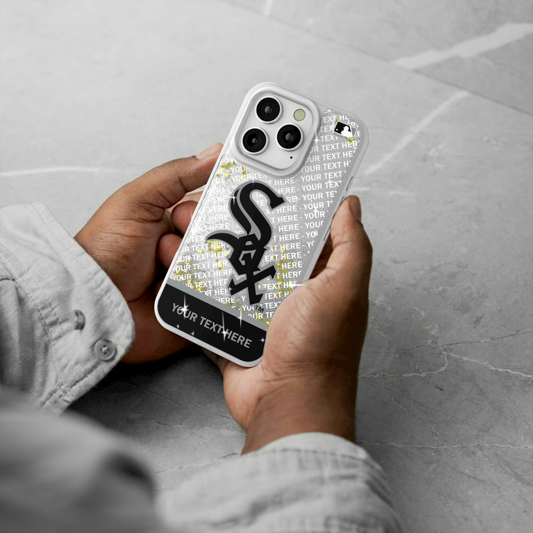 Chicago White Sox Personalized EndZone Plus iPhone Glitter Phone Case for Apple iPhone - Lifestyle#Device_iPhone 16 Pro