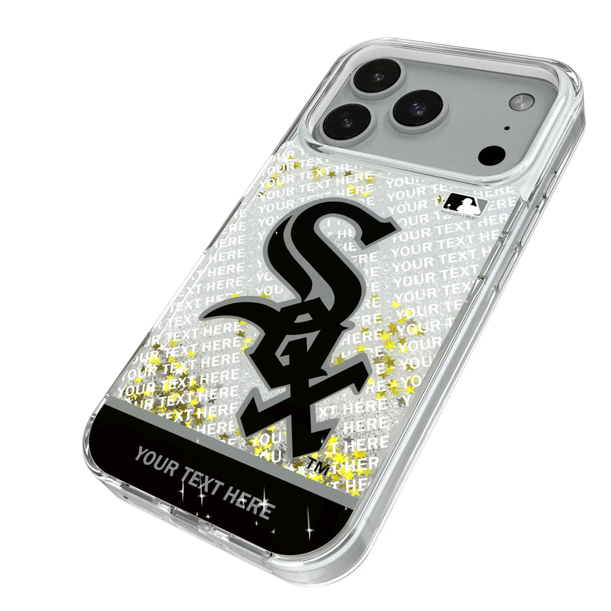 Chicago White Sox Personalized EndZone Plus iPhone Glitter Phone Case for Apple iPhone - Isometric View#Device_iPhone 18 Pro