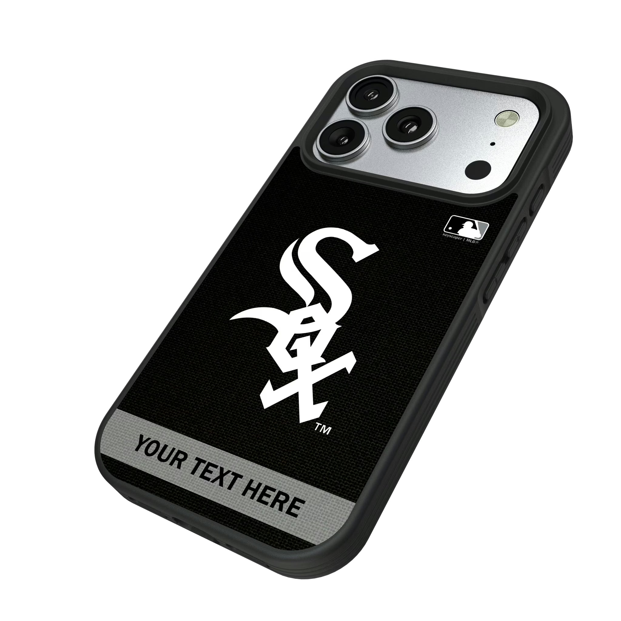 Chicago White Sox Personalized Stripe iPhone Bump Phone Case for Apple iPhone - Isometric View#Device_iPhone 17 Pro