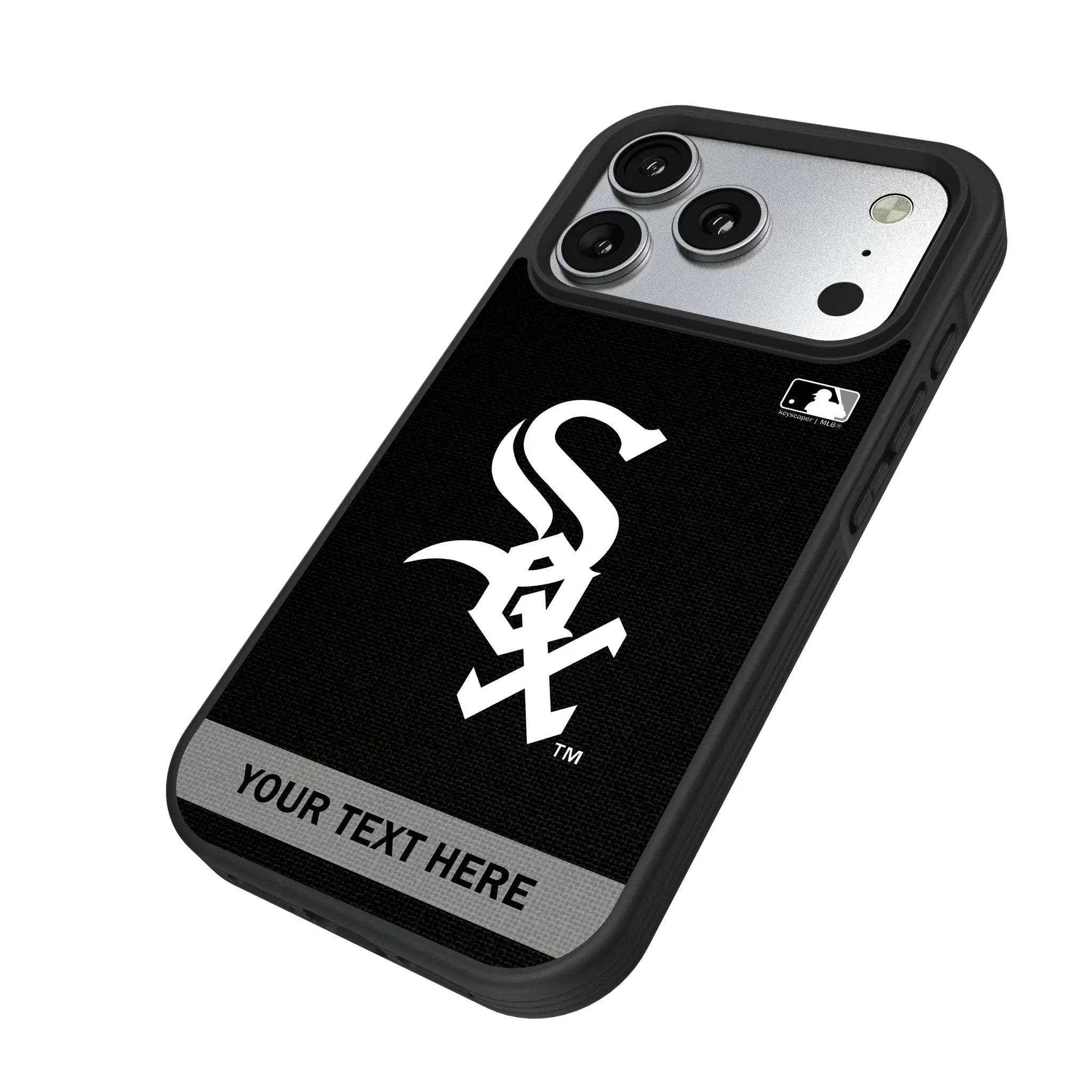 Chicago White Sox Personalized Stripe iPhone Bump Phone Case for Apple iPhone - Isometric View#Device_iPhone 17 Pro