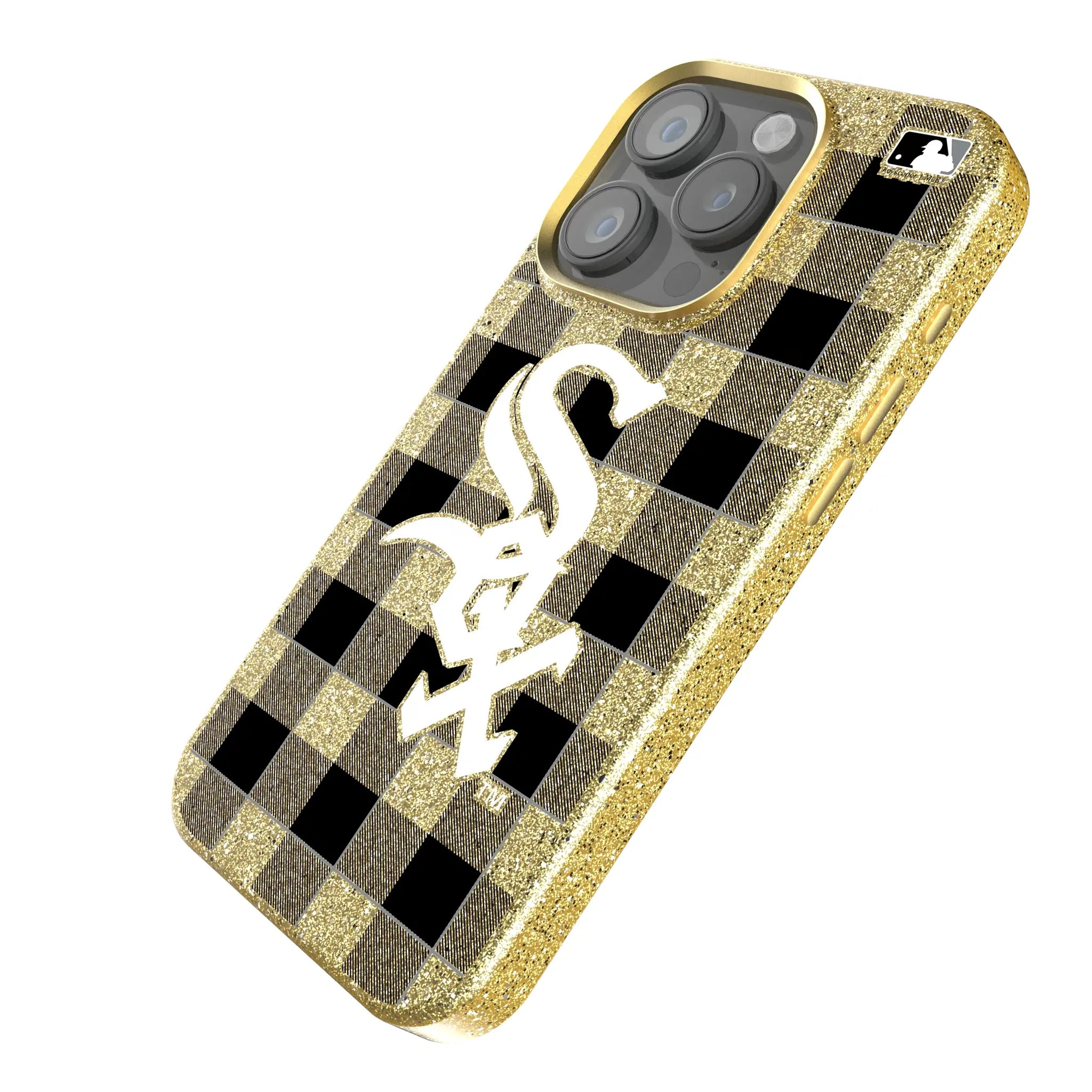 Chicago White Sox Plaid iPhone Bling Phone Case for Apple iPhone - Isometric View